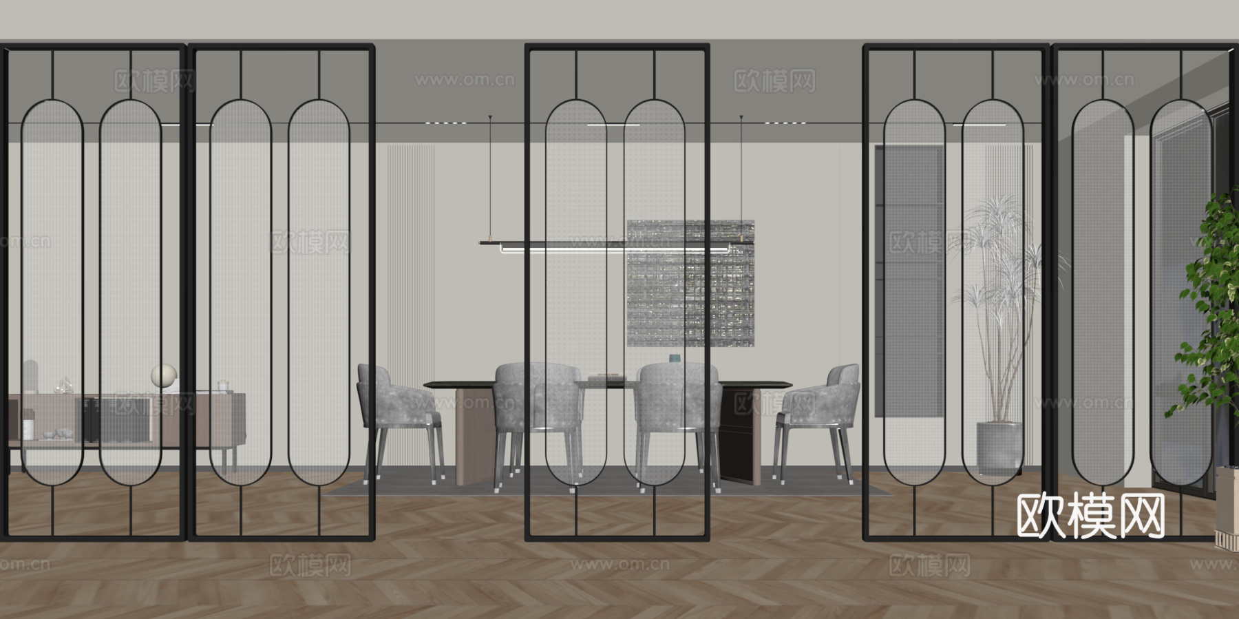 现代屏风隔断 玻璃隔断su模型