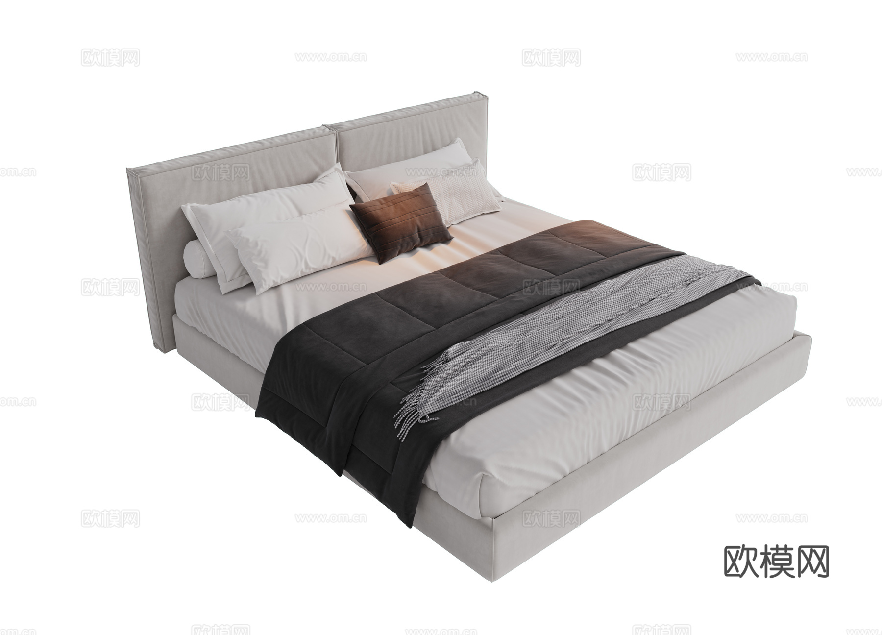 现代布艺双人床 主卧床 极简卧室床 Minotti现代双人床3d模型下载