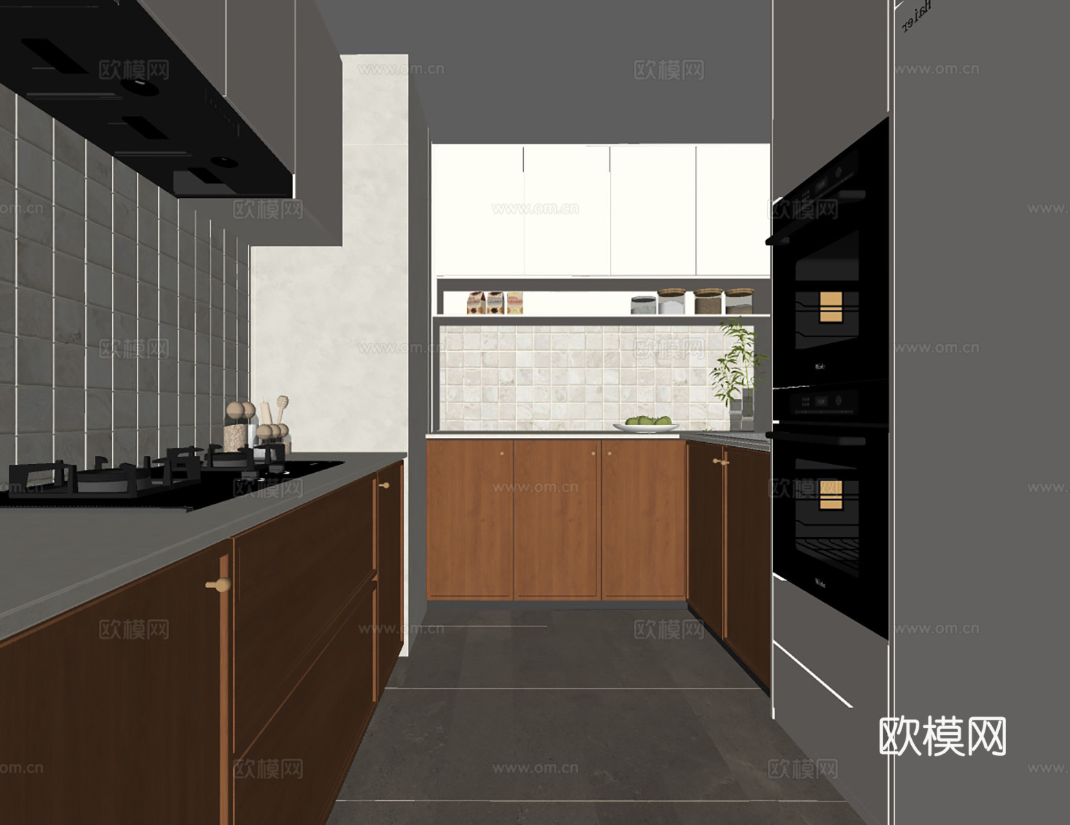 中古现代封闭式厨房su模型
