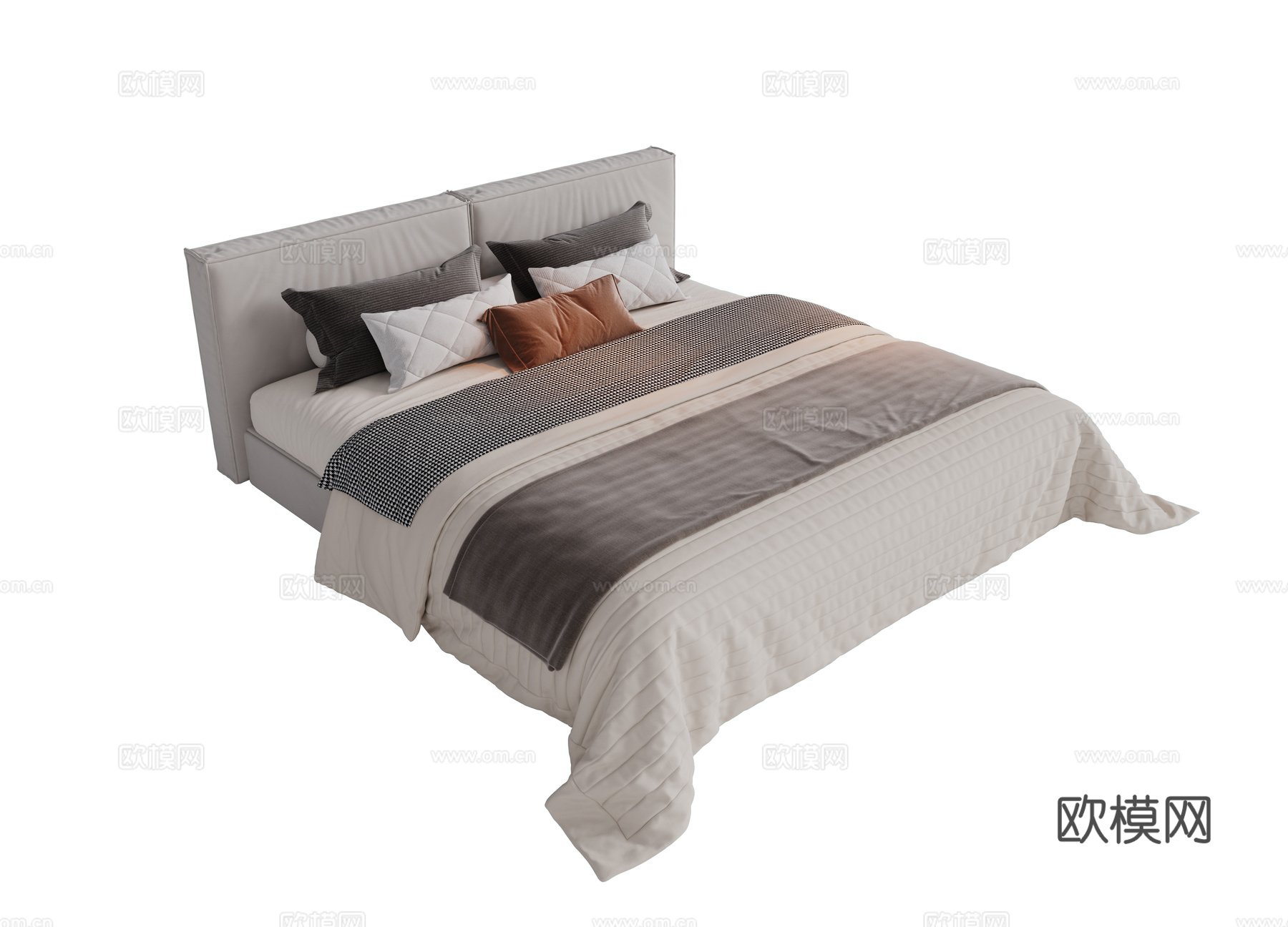 现代布艺双人床 主卧床 极简卧室床 Minotti现代双人床3d模型下载