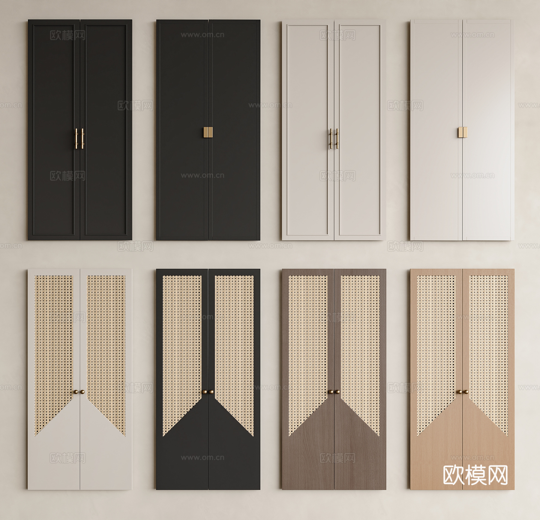 中古风柜门 侘寂风柜门 藤编柜门 奶油风柜门 衣柜柜门 储物su模型