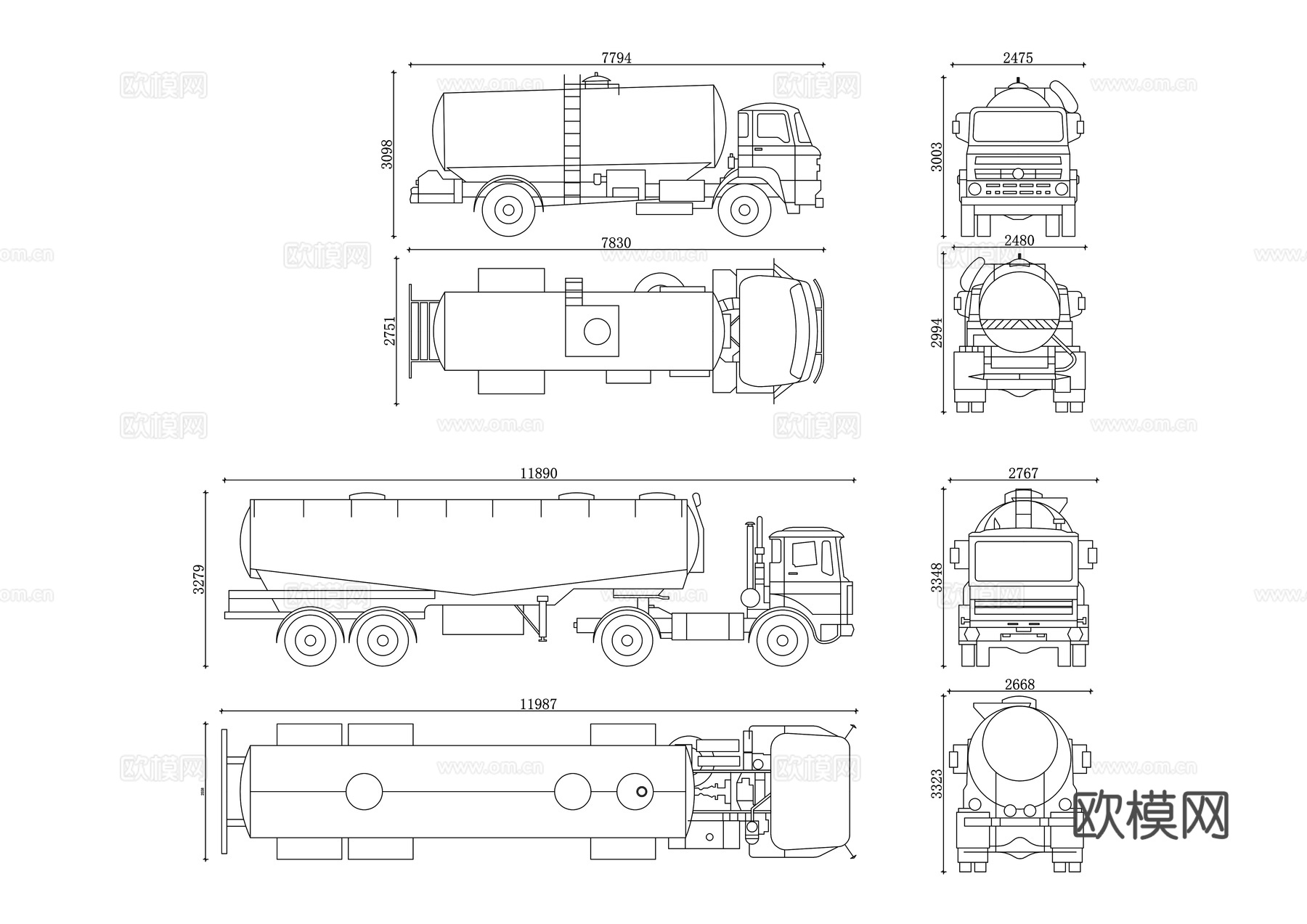 油罐车 气体运输车 石油运输车 危险品运输车 流体装卸车cad施工图