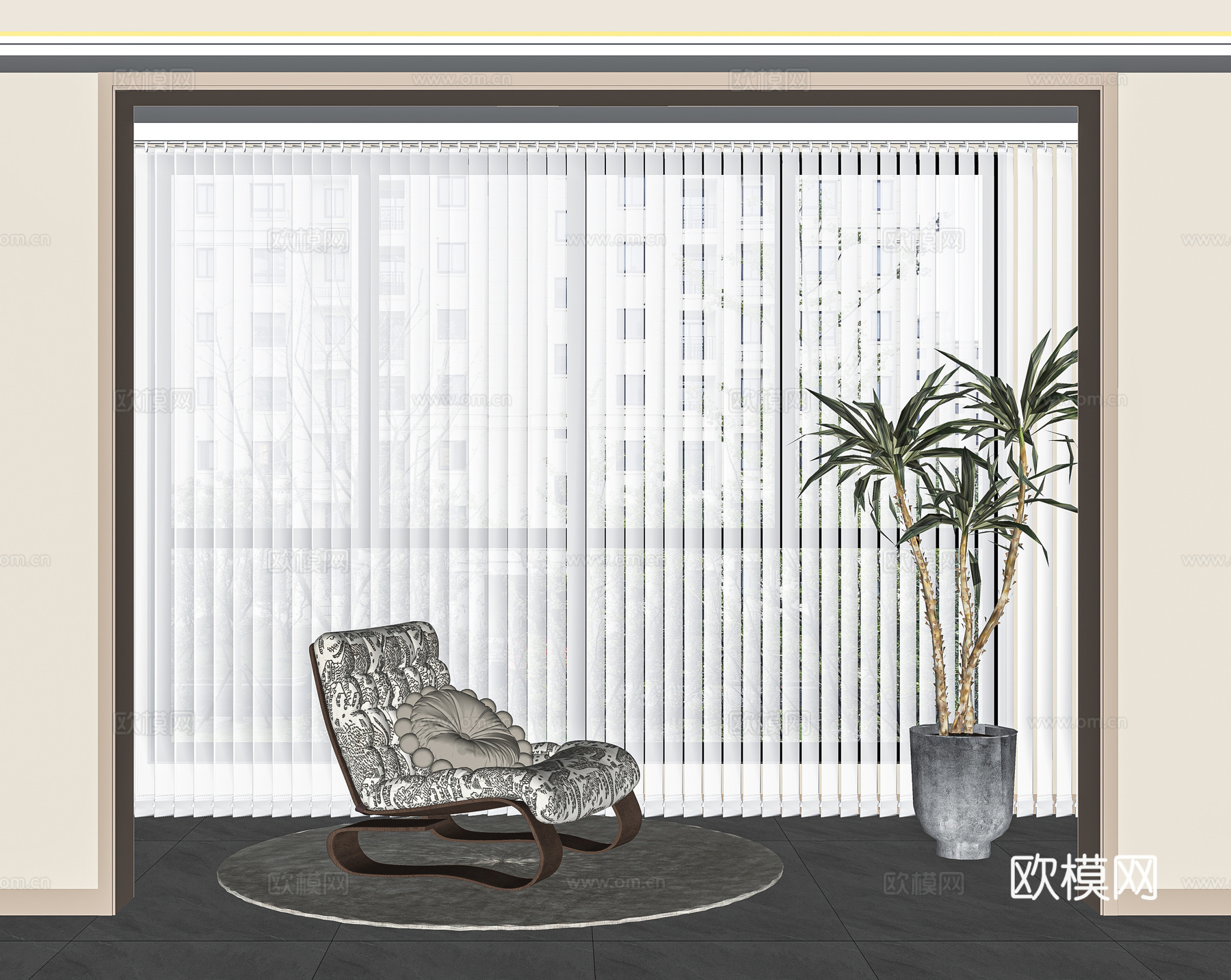 现代阳台休闲沙发梦幻帘su模型