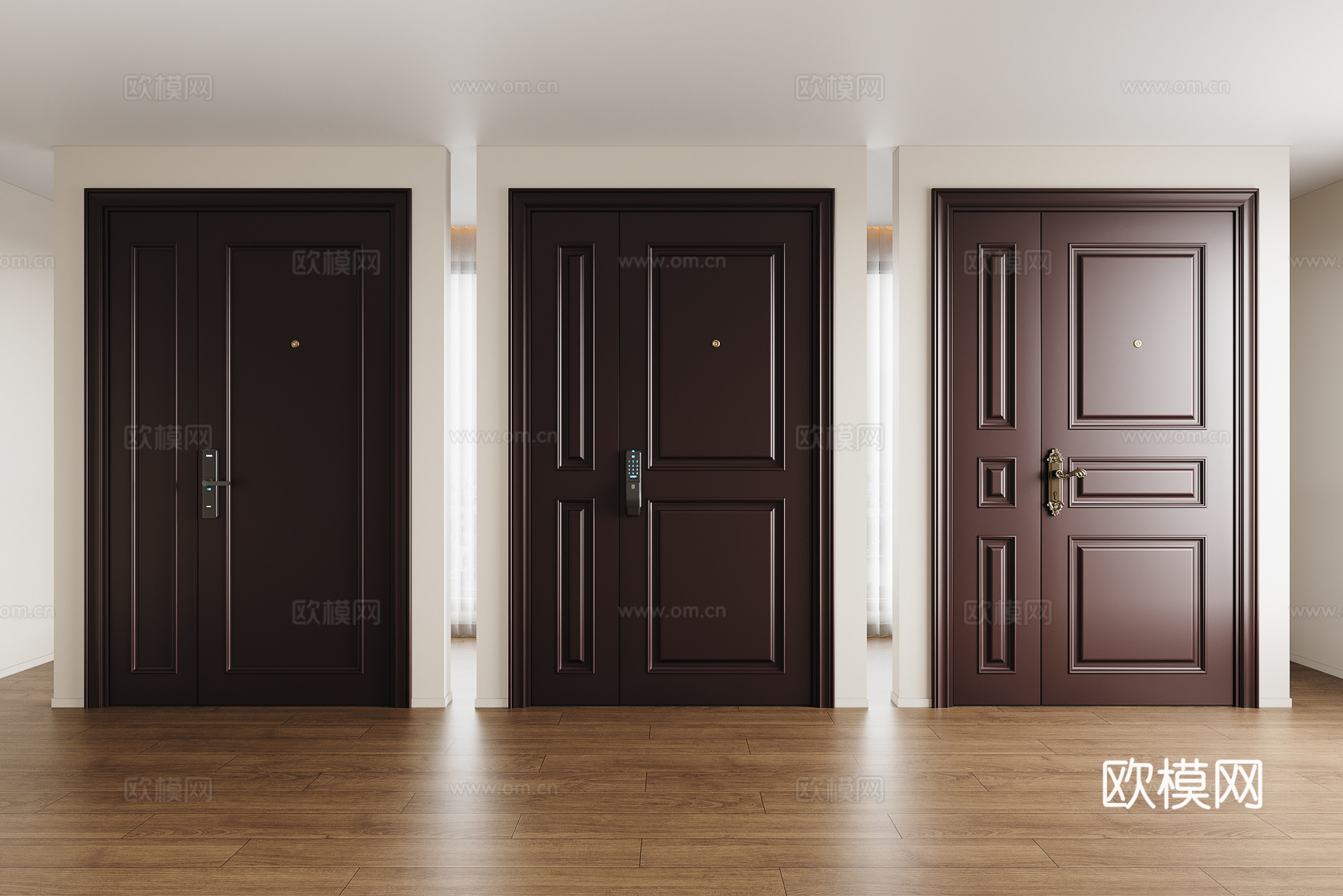 现代防盗门 子母门 入户门 指丝门锁su模型