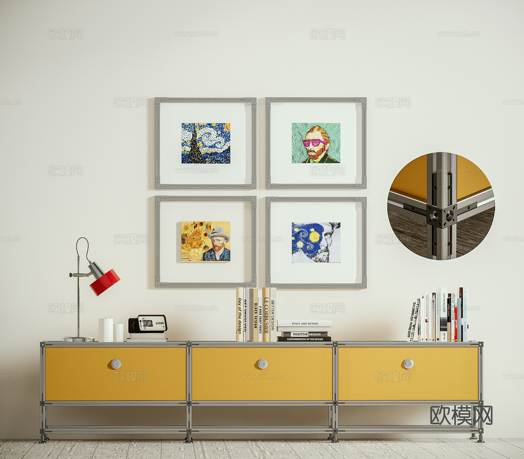 现代铝型材电视柜 包豪斯电视柜 金属电视柜su模型下载（渲染图2）