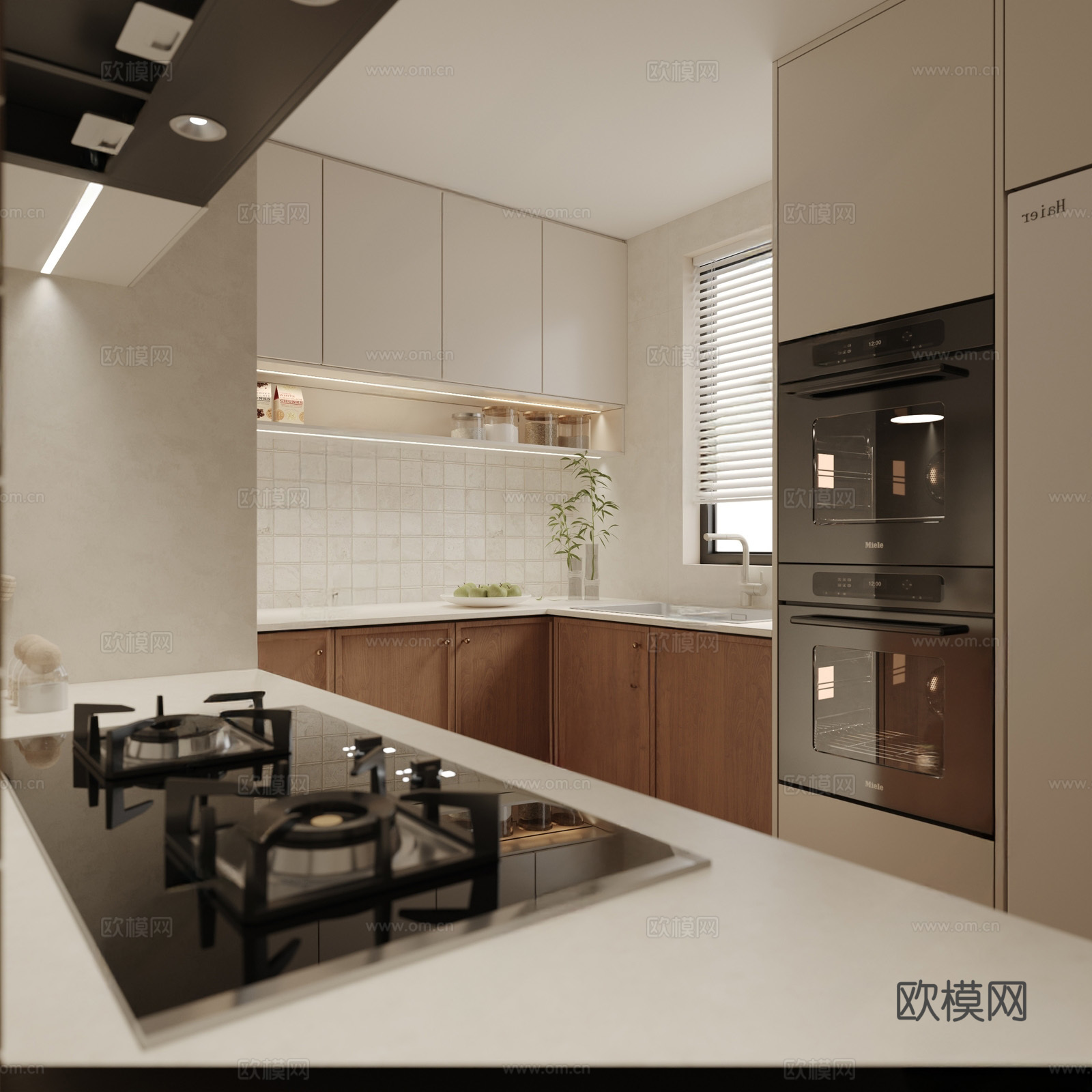 中古现代封闭式厨房su模型