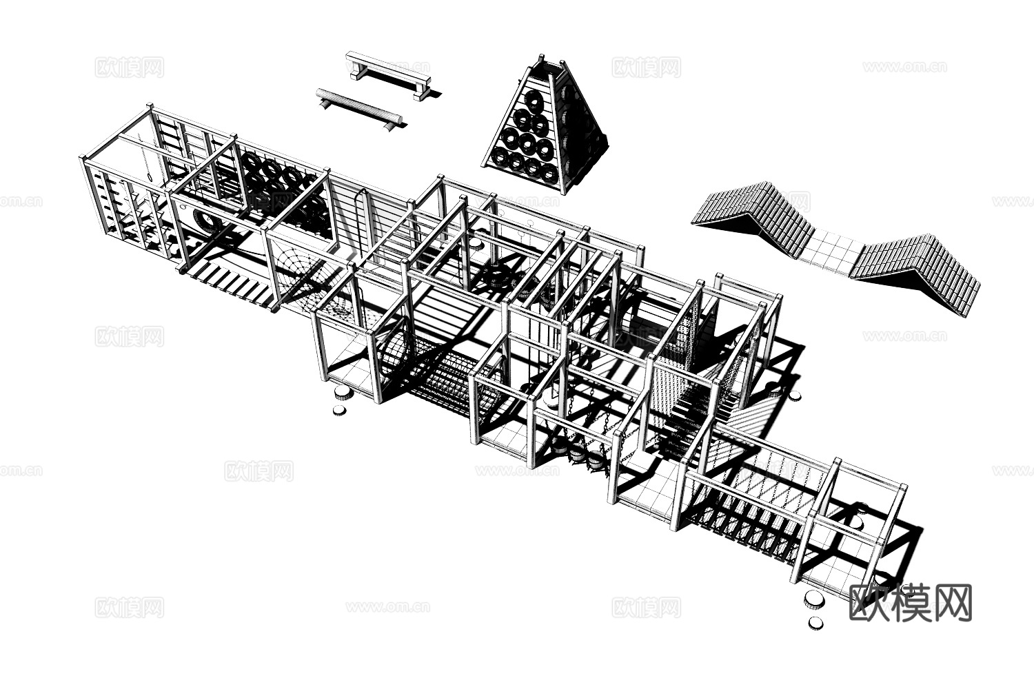 游乐设备 户外体能训练组合玩具 户外体能大循环3d模型