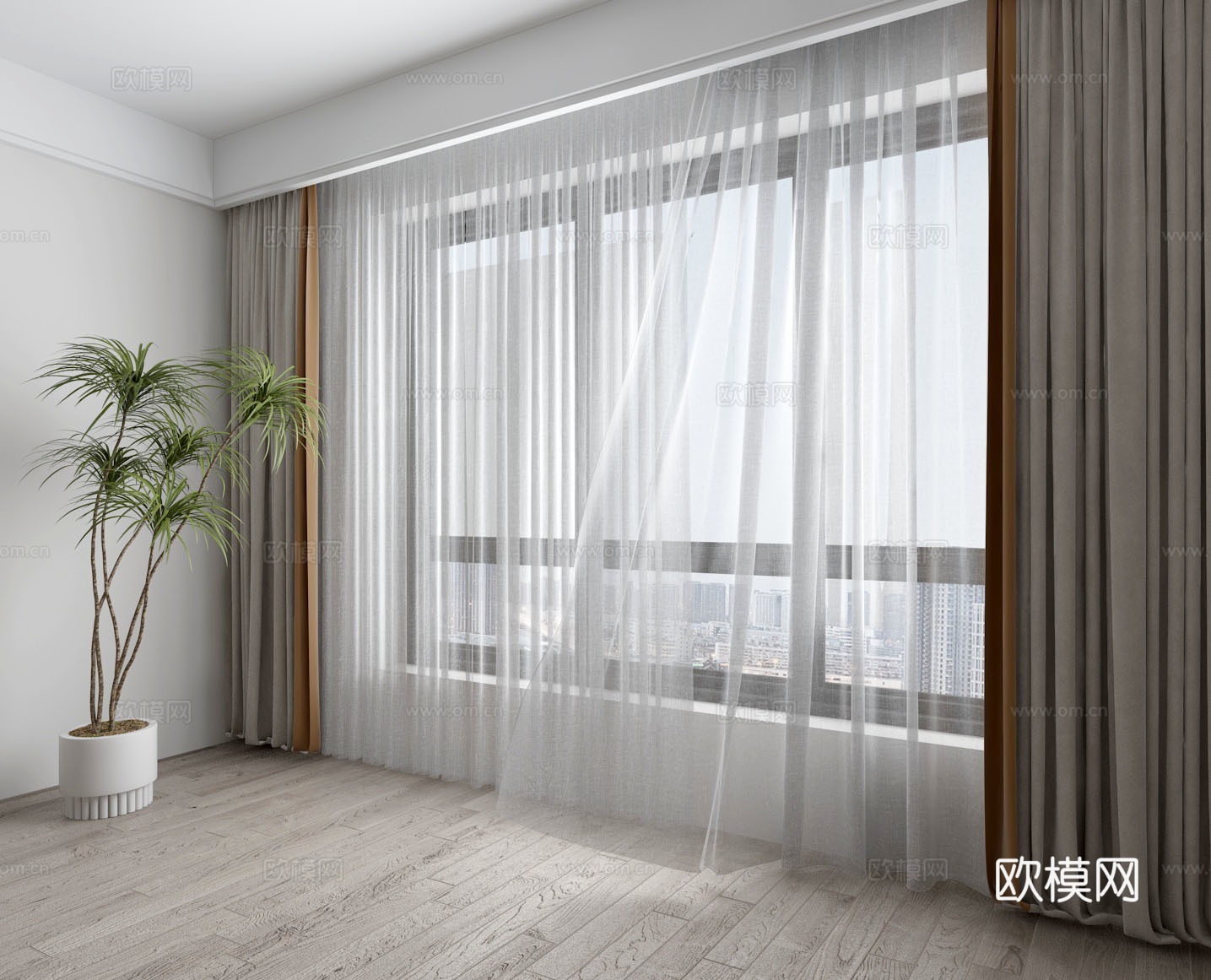 现代窗帘窗纱su模型