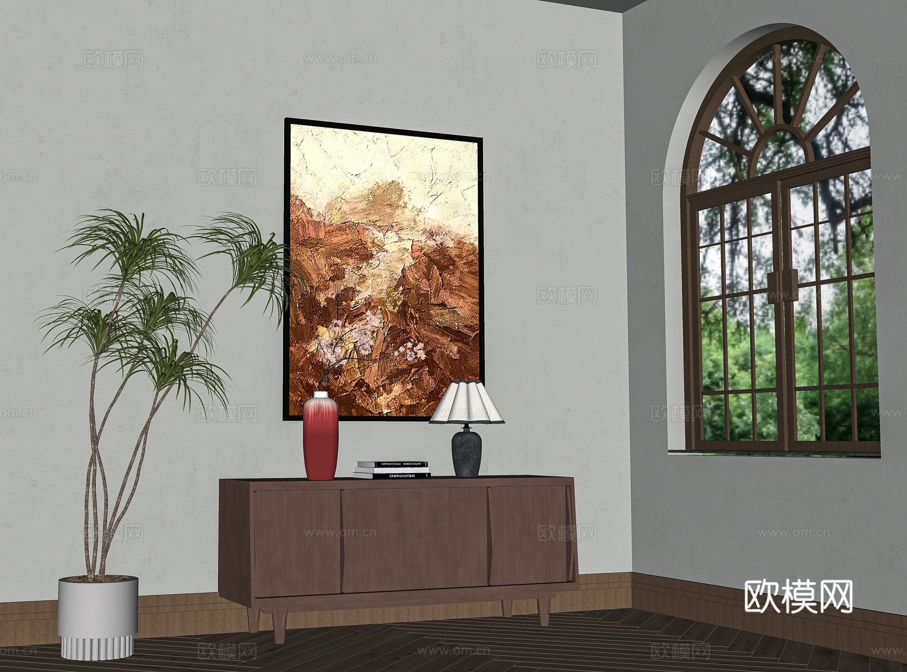 侘寂中古边柜挂画法式窗su模型