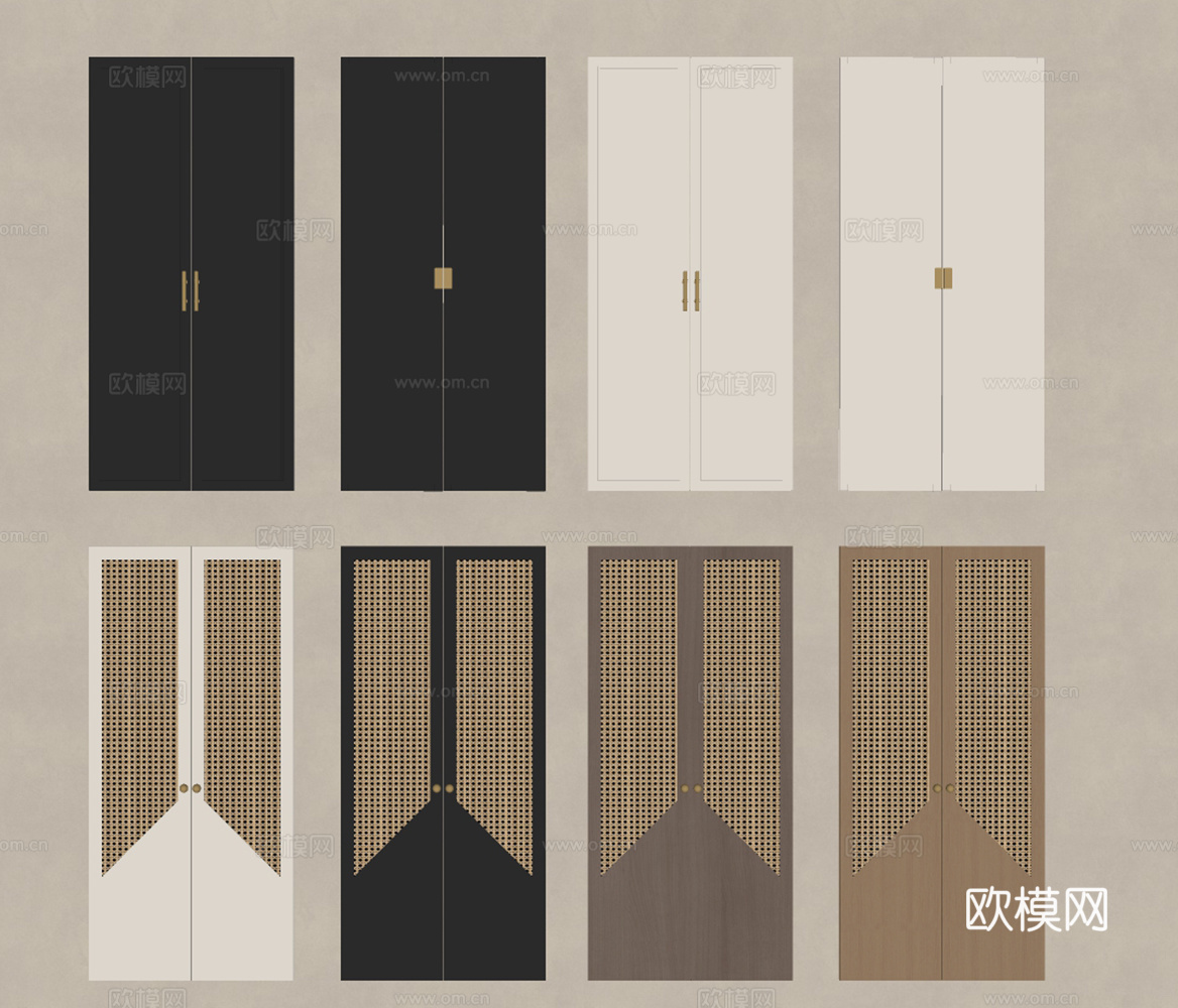 中古风柜门 侘寂风柜门 藤编柜门 奶油风柜门 衣柜柜门 储物su模型