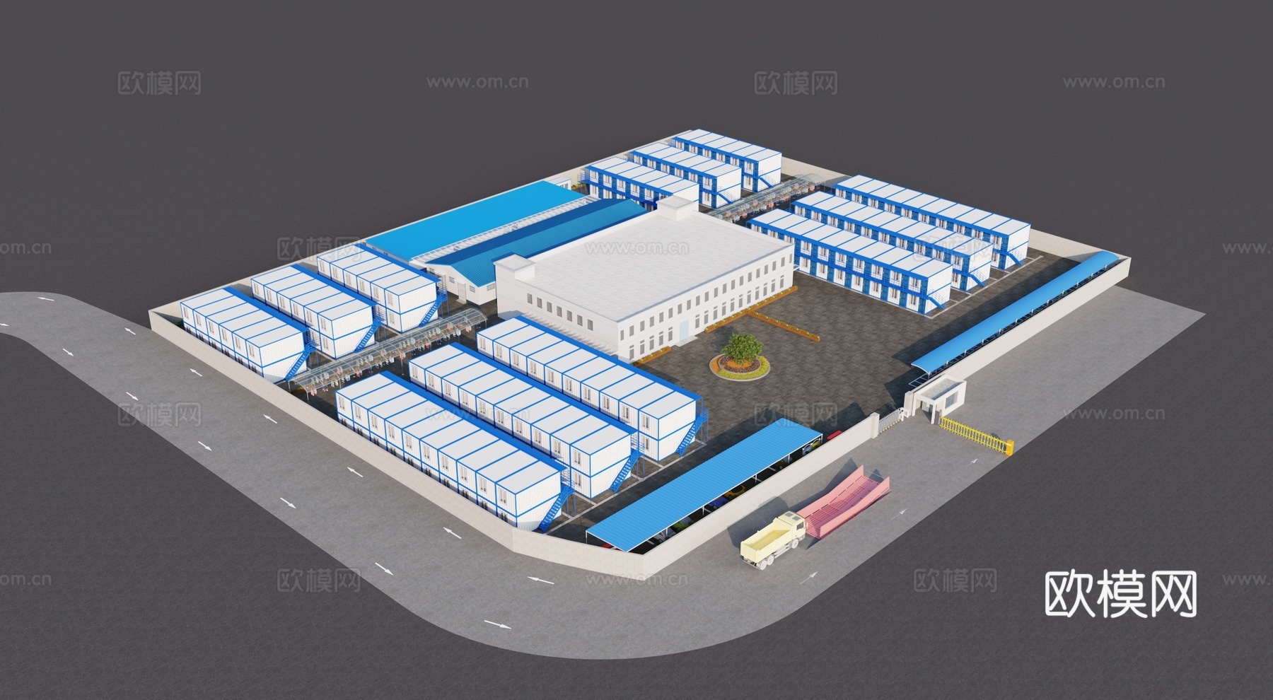 现代 厂房 厂房鸟瞰3d模型