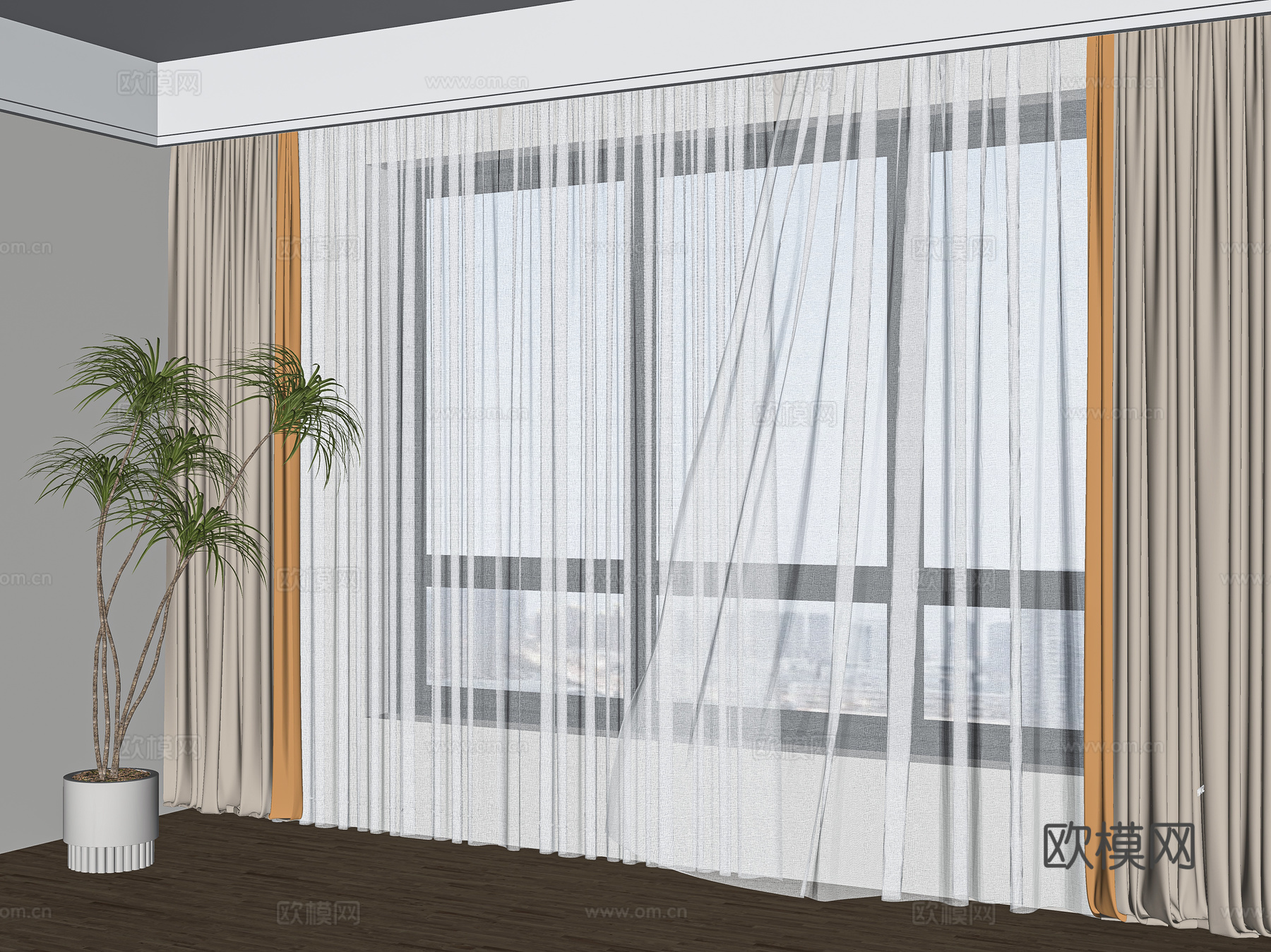 现代窗帘窗纱su模型