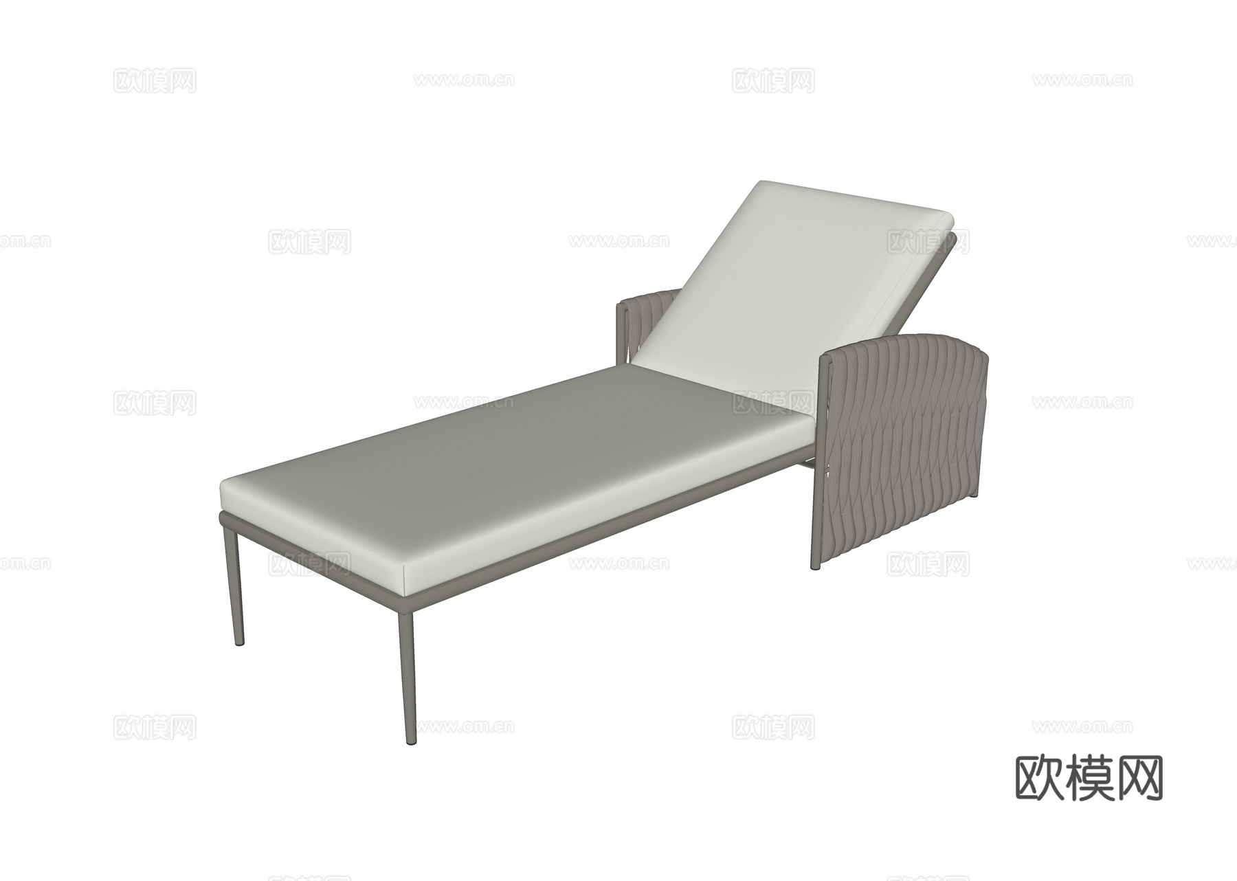 现代法式躺椅 海边沙滩 户外庭院泳池躺椅 单人椅 绳编金属椅su模型下载（渲染图2）
