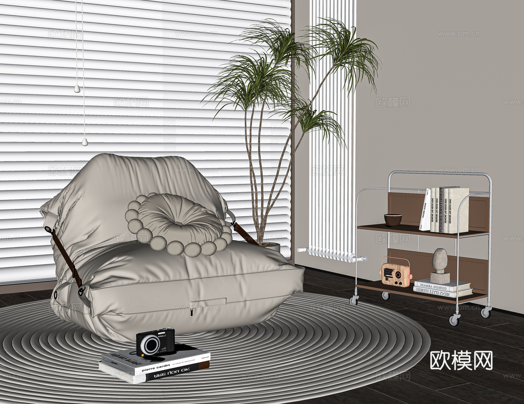 奶油懒人沙发边几暖气片su模型下载（渲染图2）