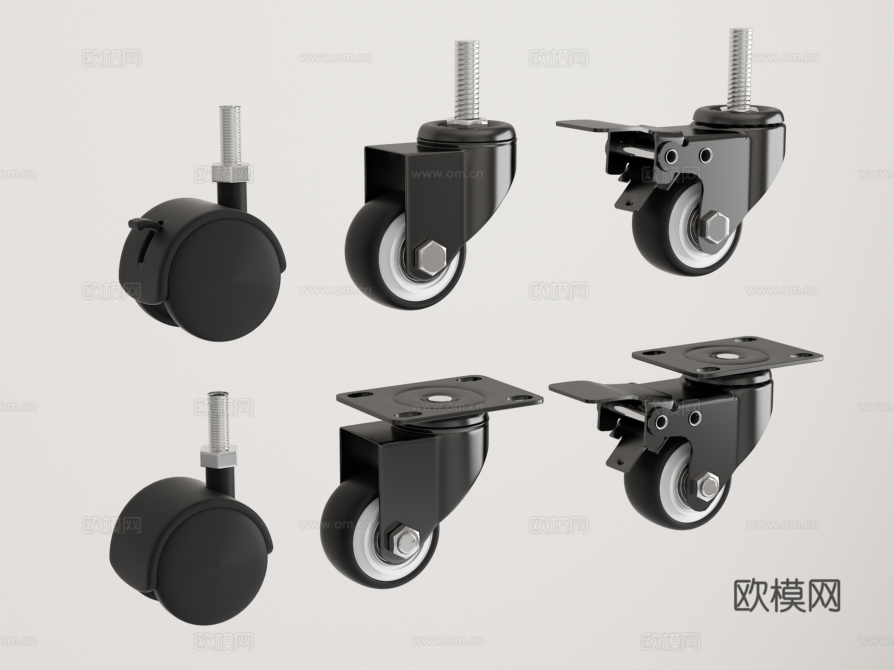 万向轮 轮子 脚轮 滑轮 滚轮 带刹车定向轮3d模型