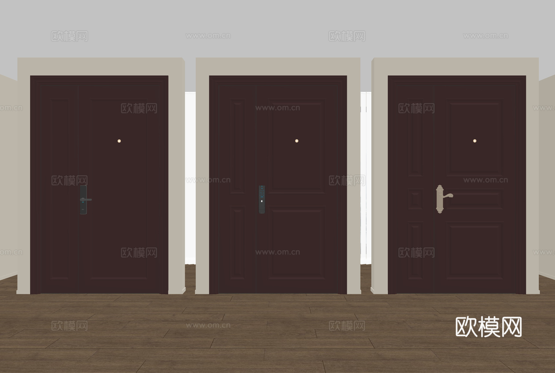 现代防盗门 子母门 入户门 指丝门锁su模型