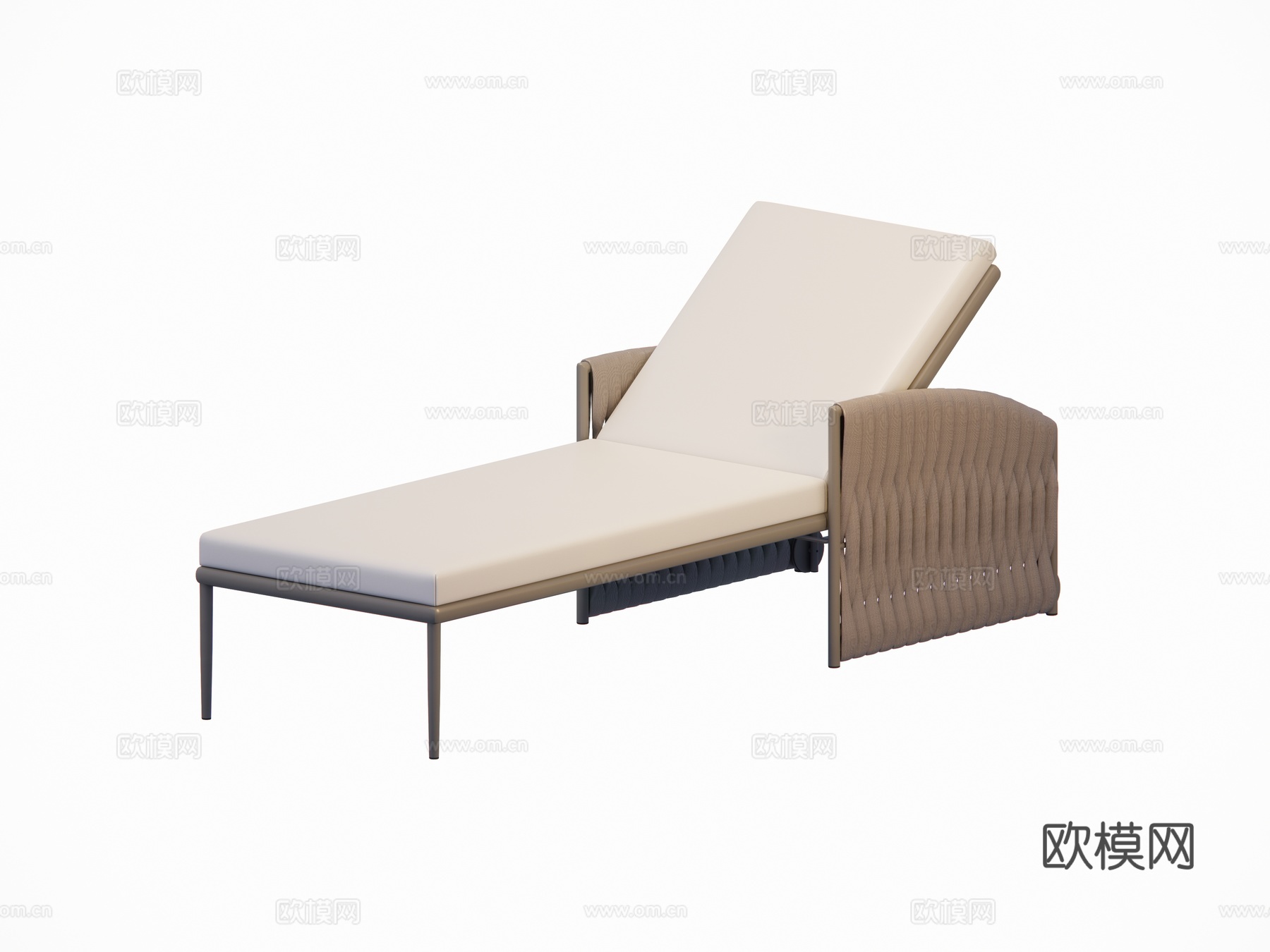 现代法式躺椅 海边沙滩 户外庭院泳池躺椅 单人椅 绳编金属椅su模型下载（渲染图1）