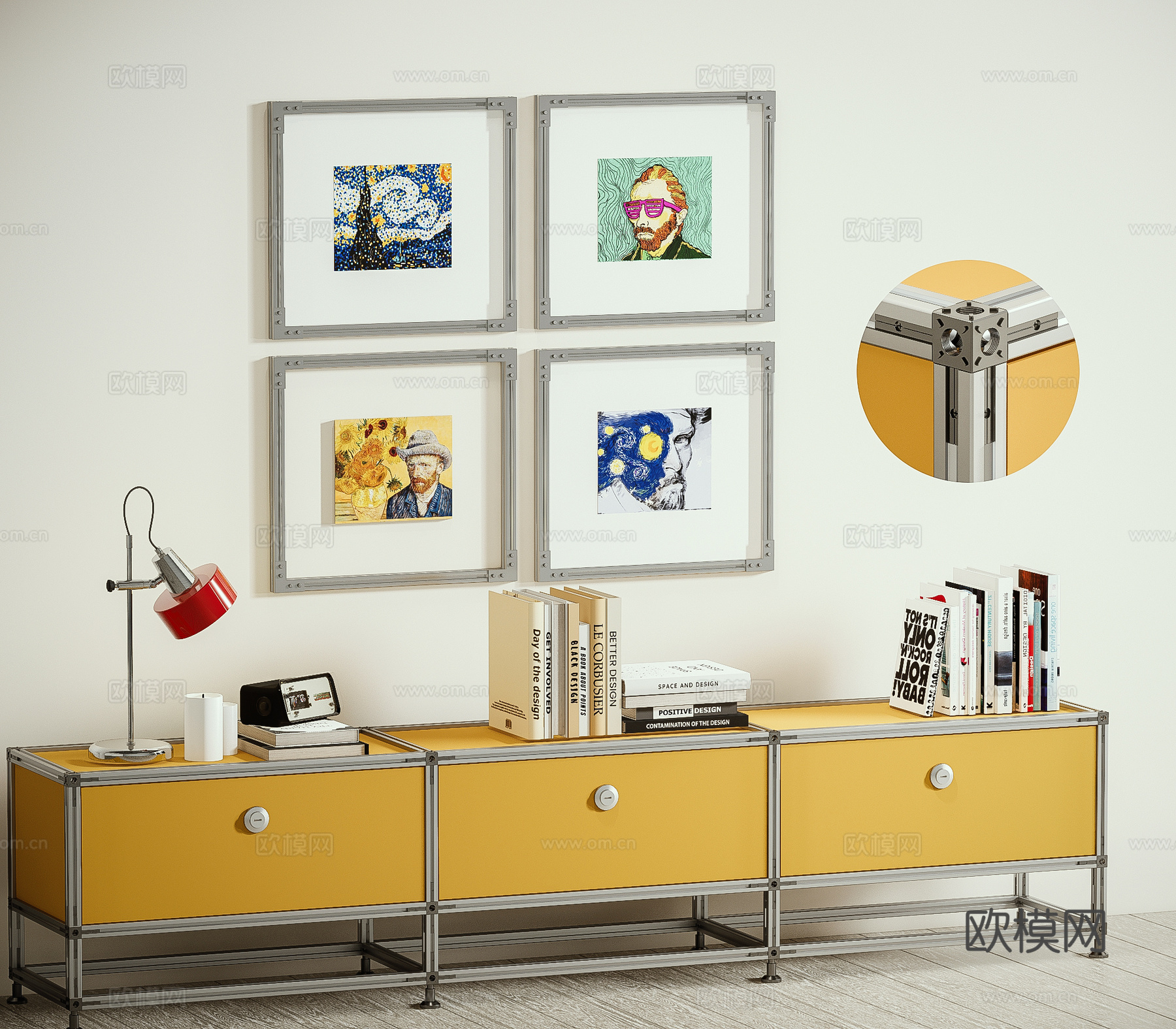 现代铝型材电视柜 包豪斯电视柜 金属电视柜su模型下载（渲染图1）