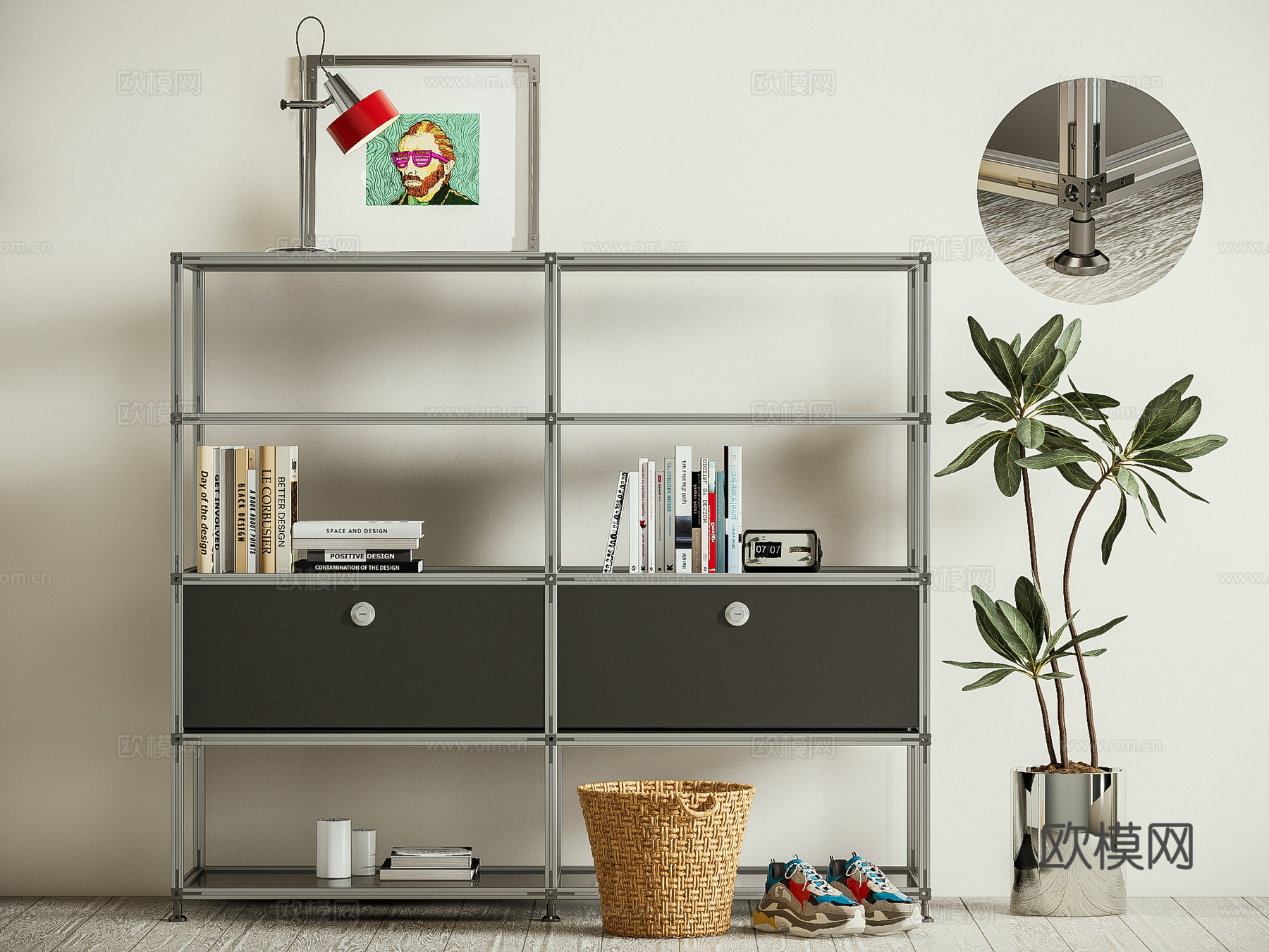 现代铝型材置物架 包豪斯书架 金属置物架 博古架su模型
