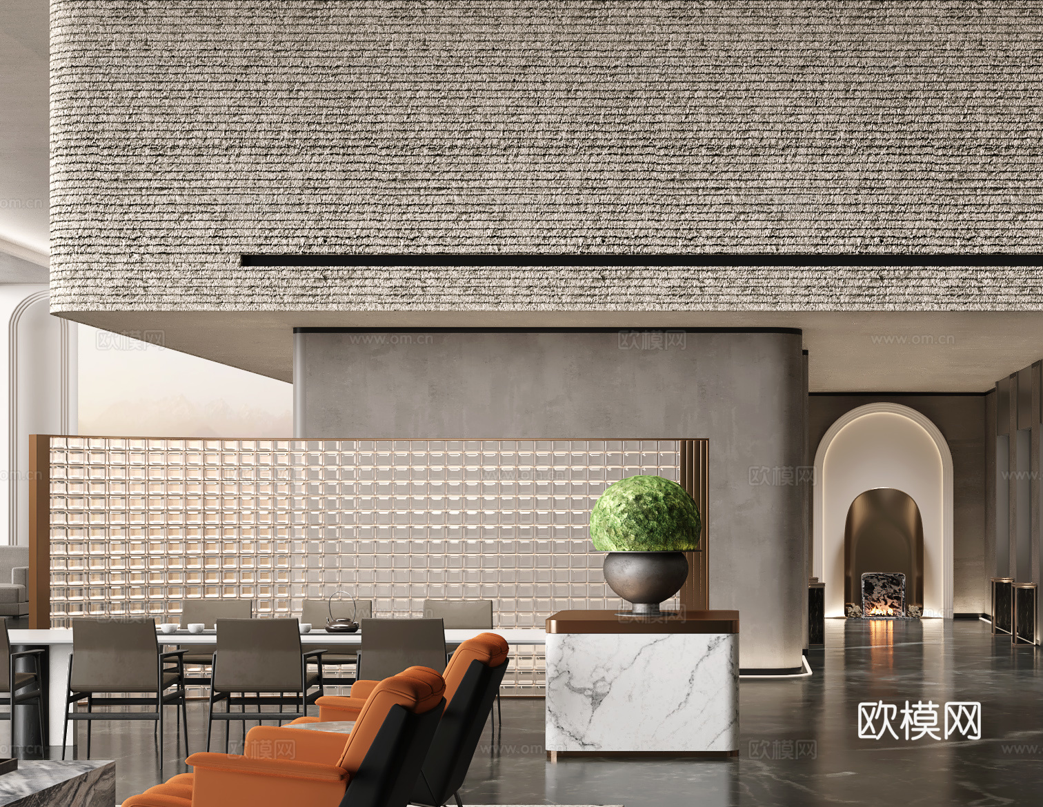 现代会所大厅接待处 会所休息区 酒店洽谈区su模型下载（渲染图2）