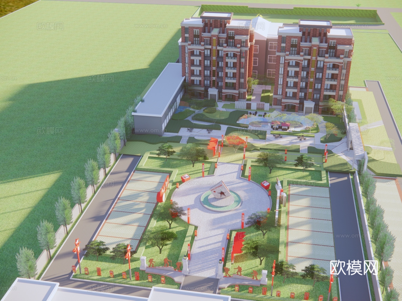 高层住宅  红砖住宅 军旅大院住宅su模型