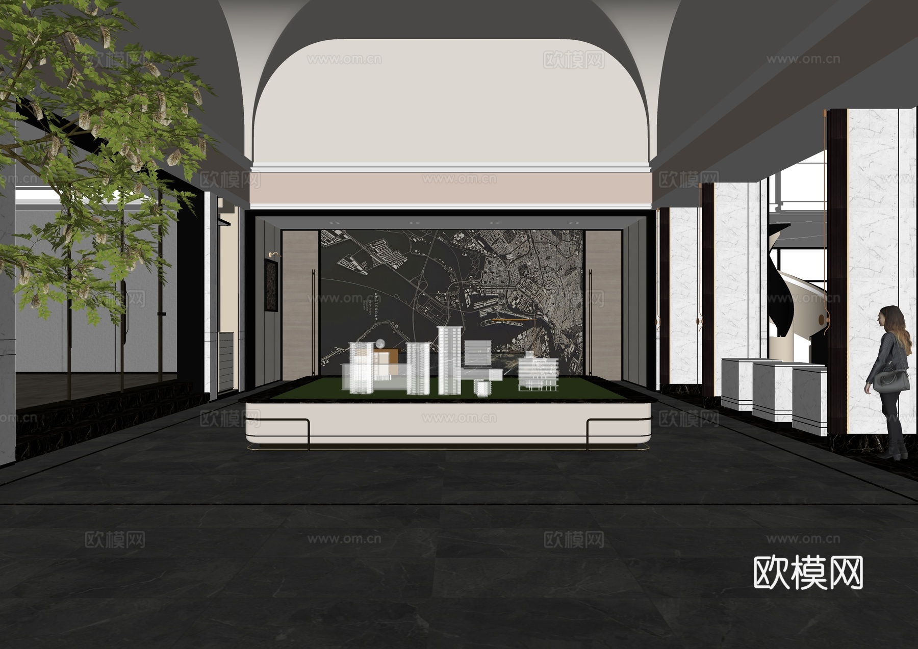 现代售楼处接待大厅 生活馆会所 售楼处沙盘区su模型下载（渲染图3）