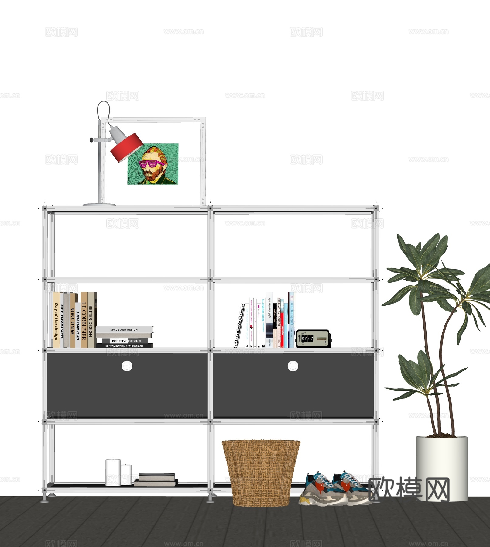 现代铝型材置物架 包豪斯书架 金属置物架 博古架su模型