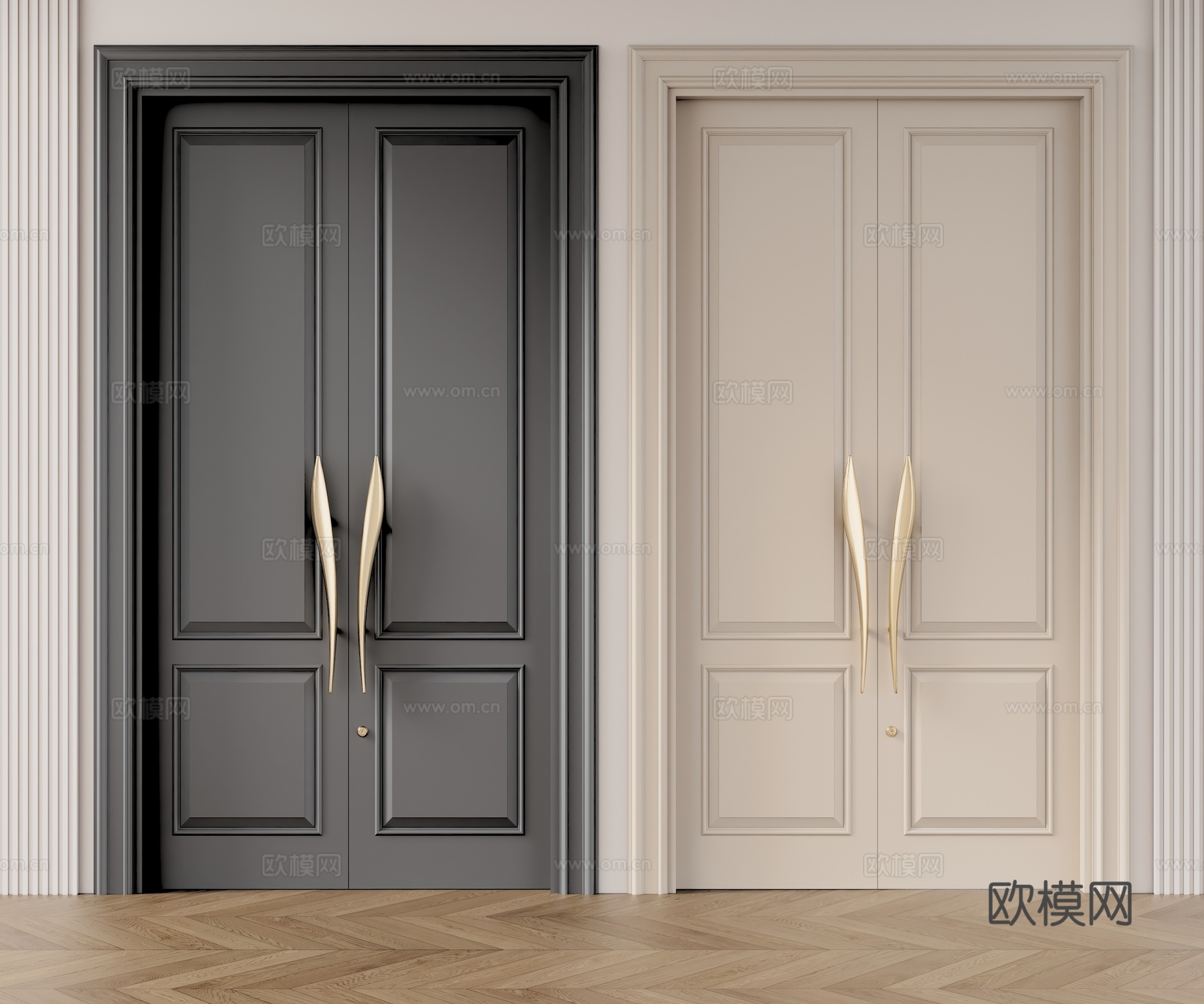 简欧双开门su模型下载（渲染图1）