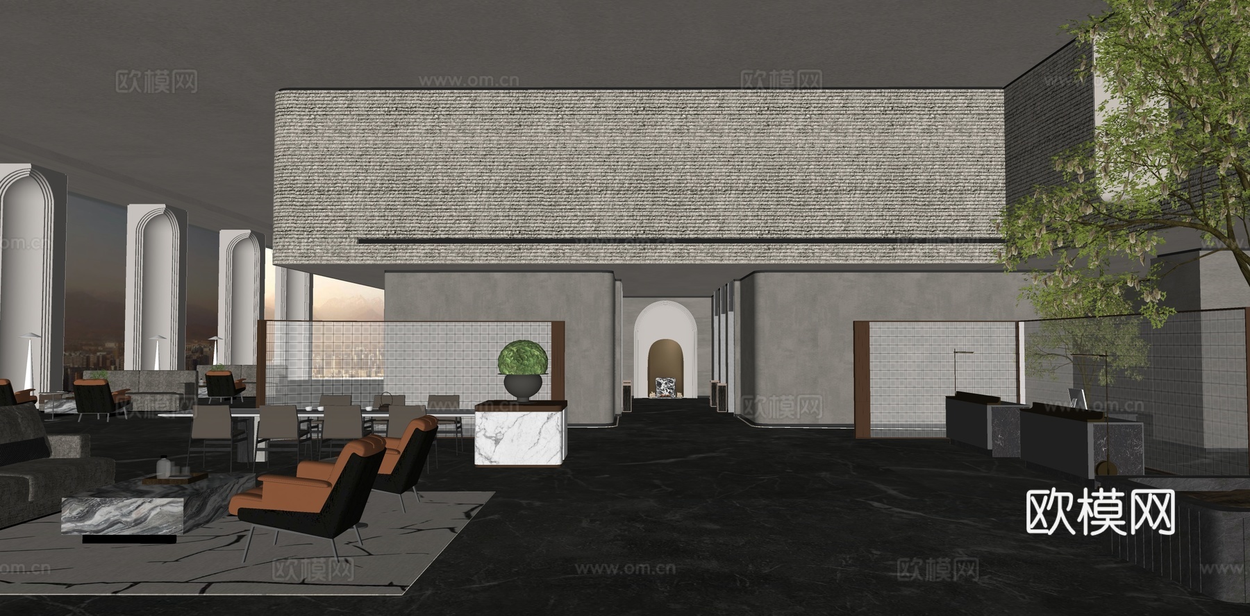 现代会所大厅接待处 会所休息区 酒店洽谈区su模型下载（渲染图4）