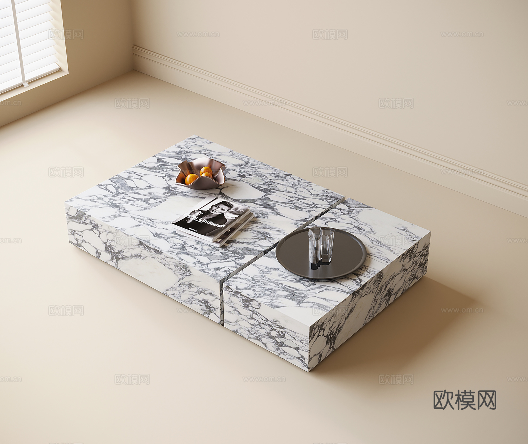 现代大理石茶几 方形茶几su模型