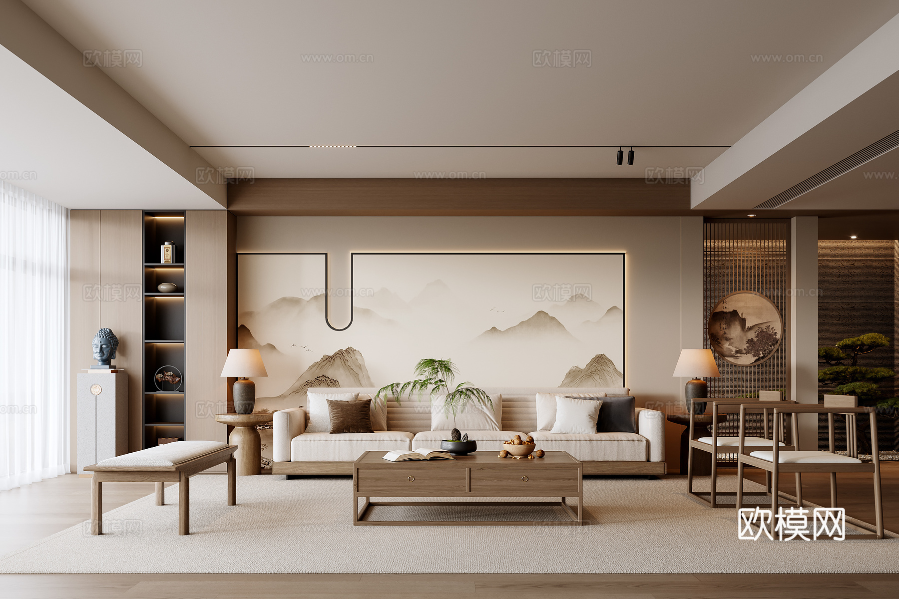 新中式客厅su模型