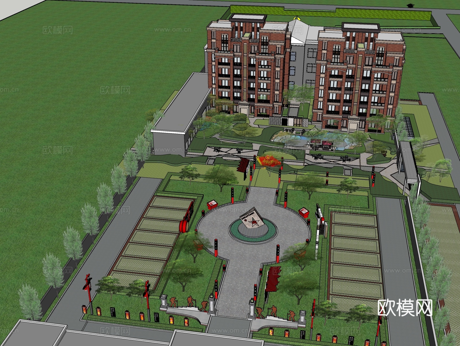 高层住宅  红砖住宅 军旅大院住宅su模型
