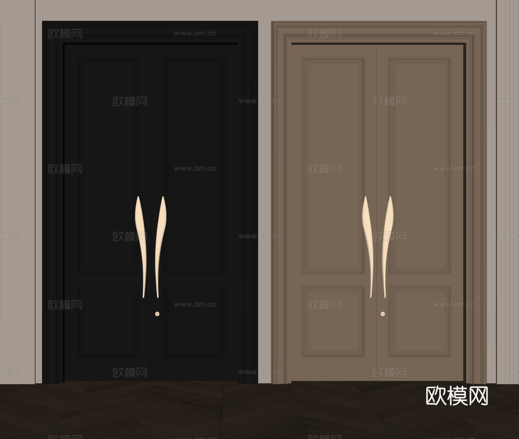 简欧双开门su模型下载（渲染图2）
