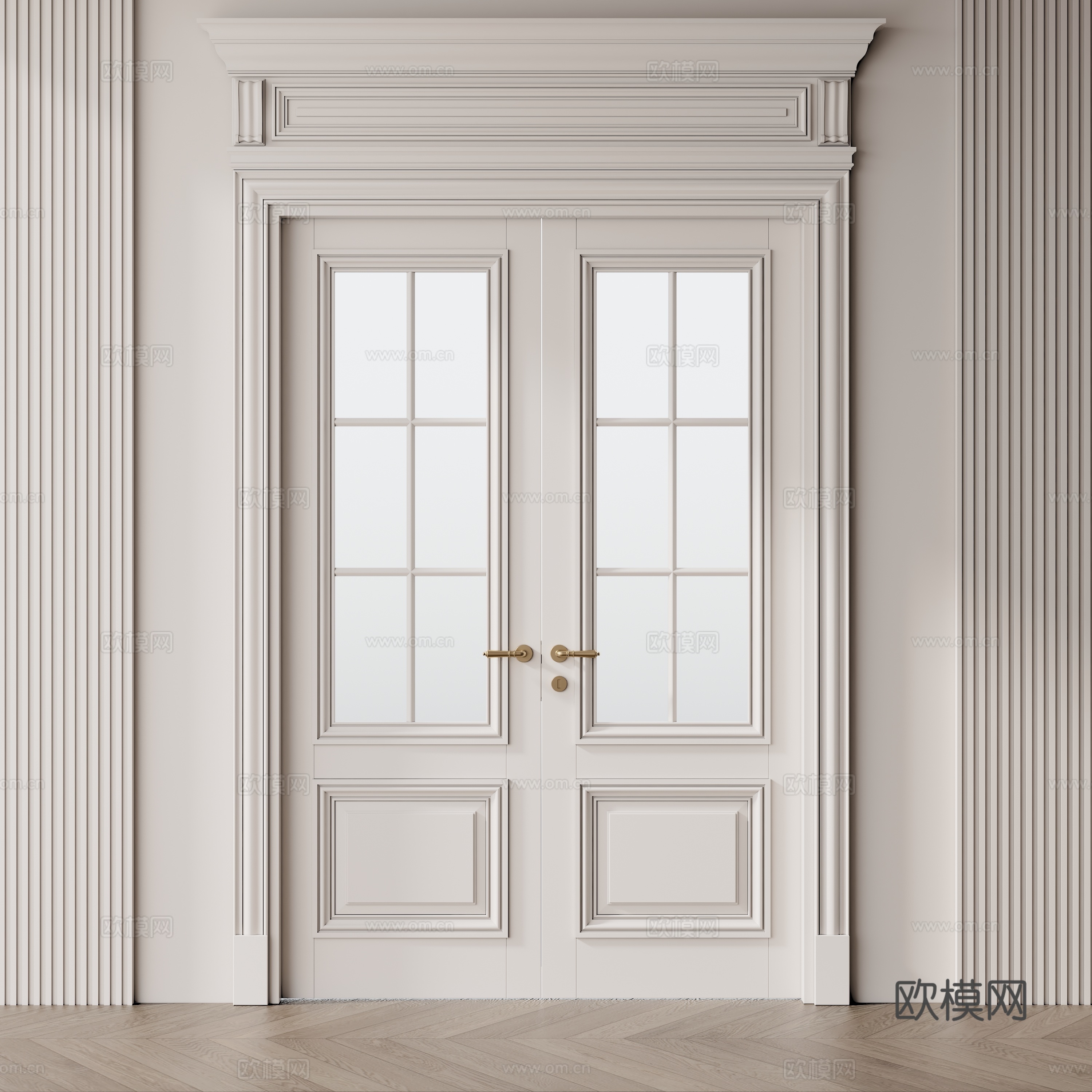 简欧双开门su模型下载（渲染图1）