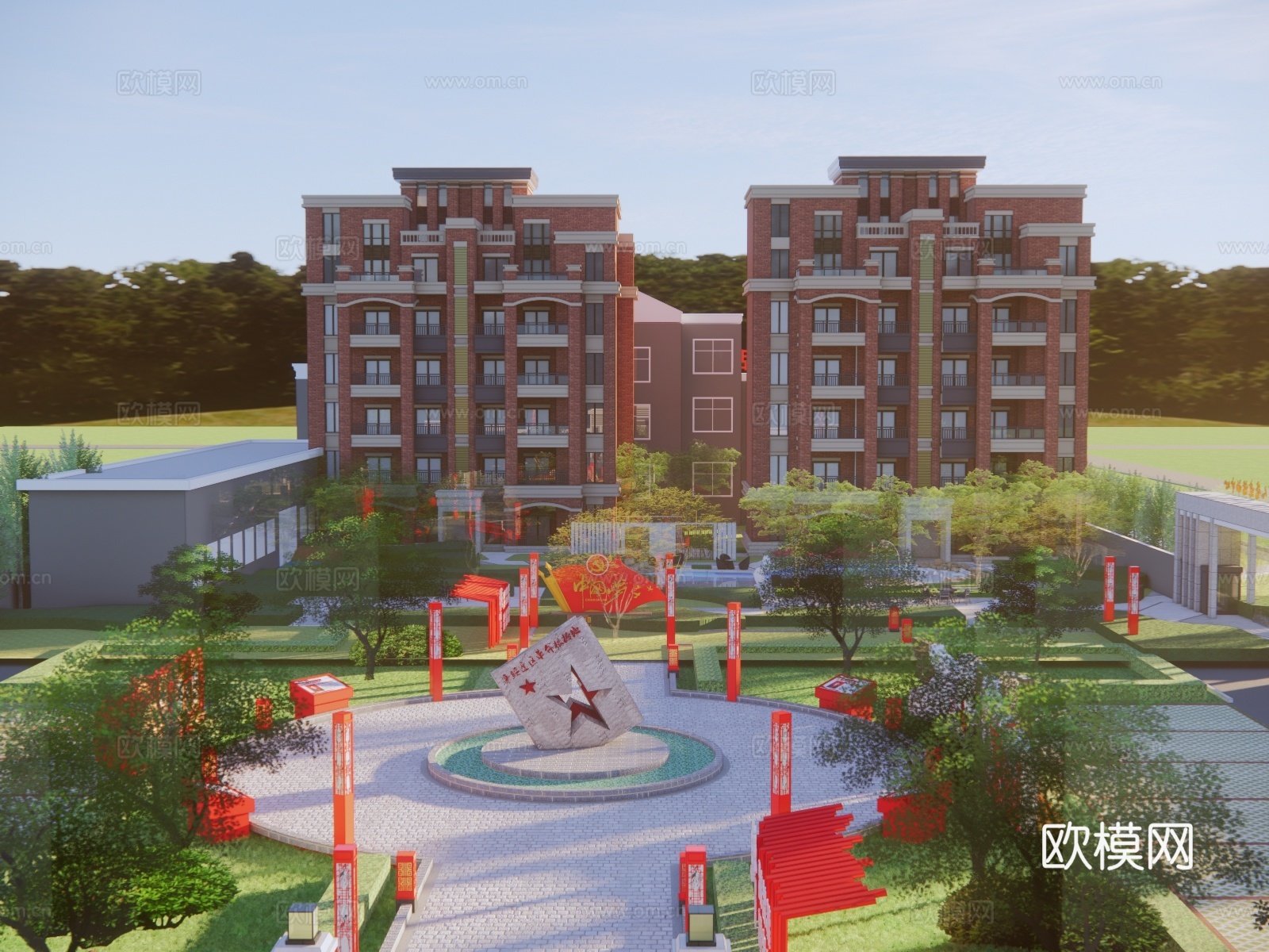 高层住宅  红砖住宅 军旅大院住宅su模型