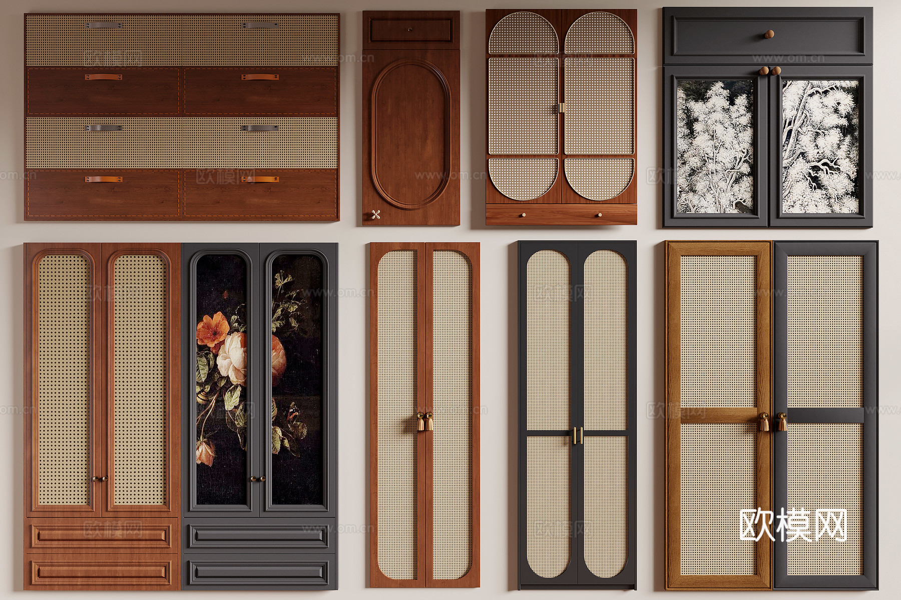 中古风门板 柜门 护墙板su模型