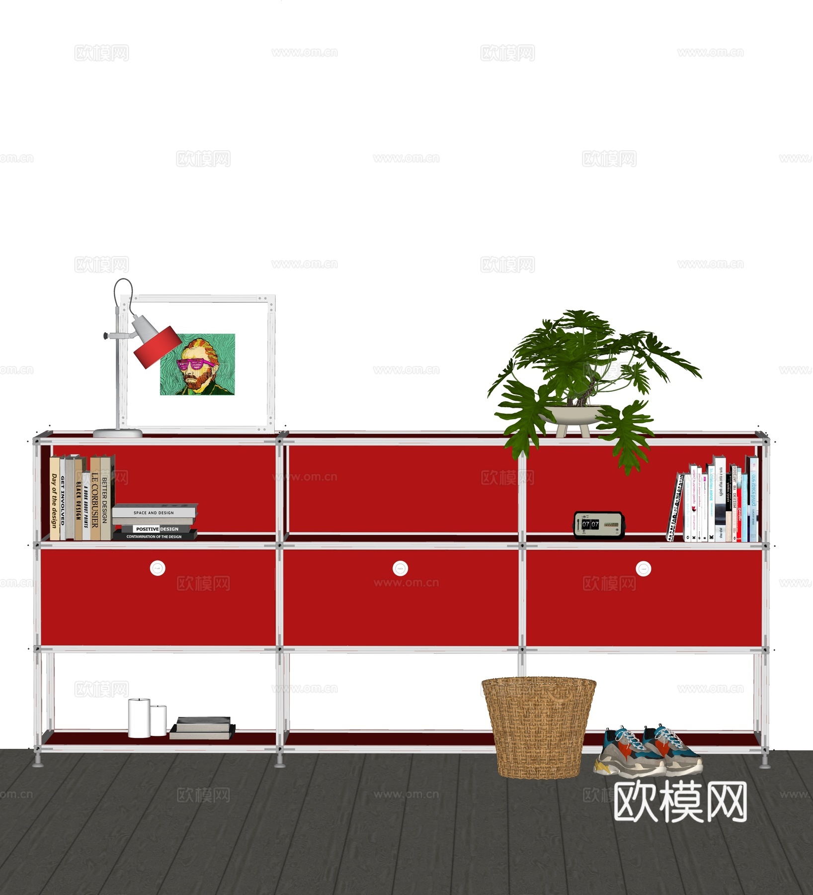 现代铝型材储物柜 包豪斯文件柜 装饰边柜su模型下载（渲染图2）