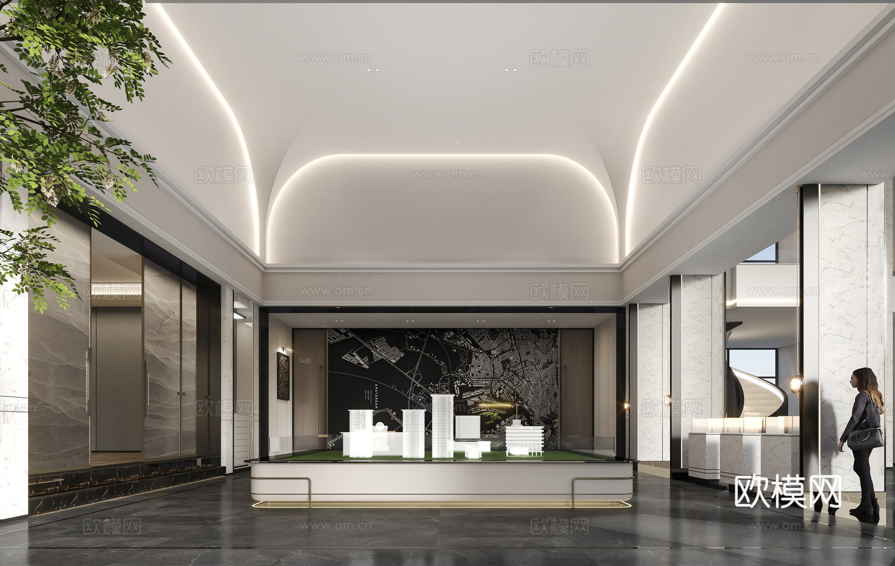 现代售楼处接待大厅 生活馆会所 售楼处沙盘区su模型下载（渲染图1）