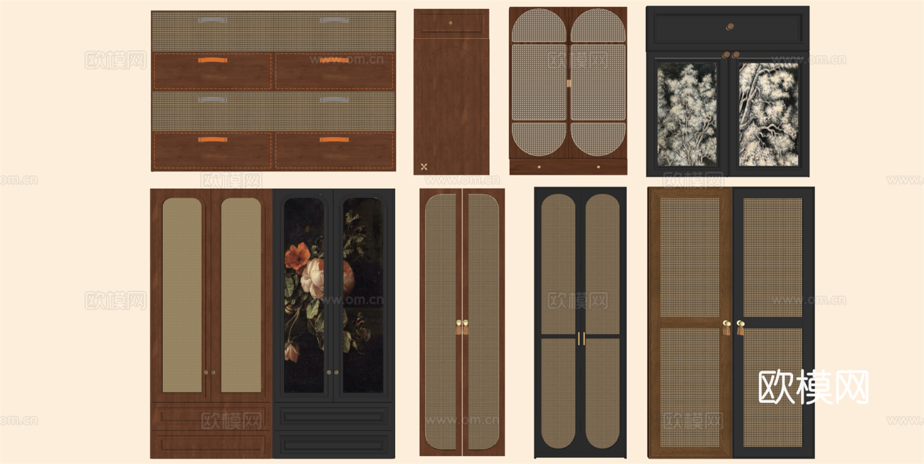 中古风门板 柜门 护墙板su模型