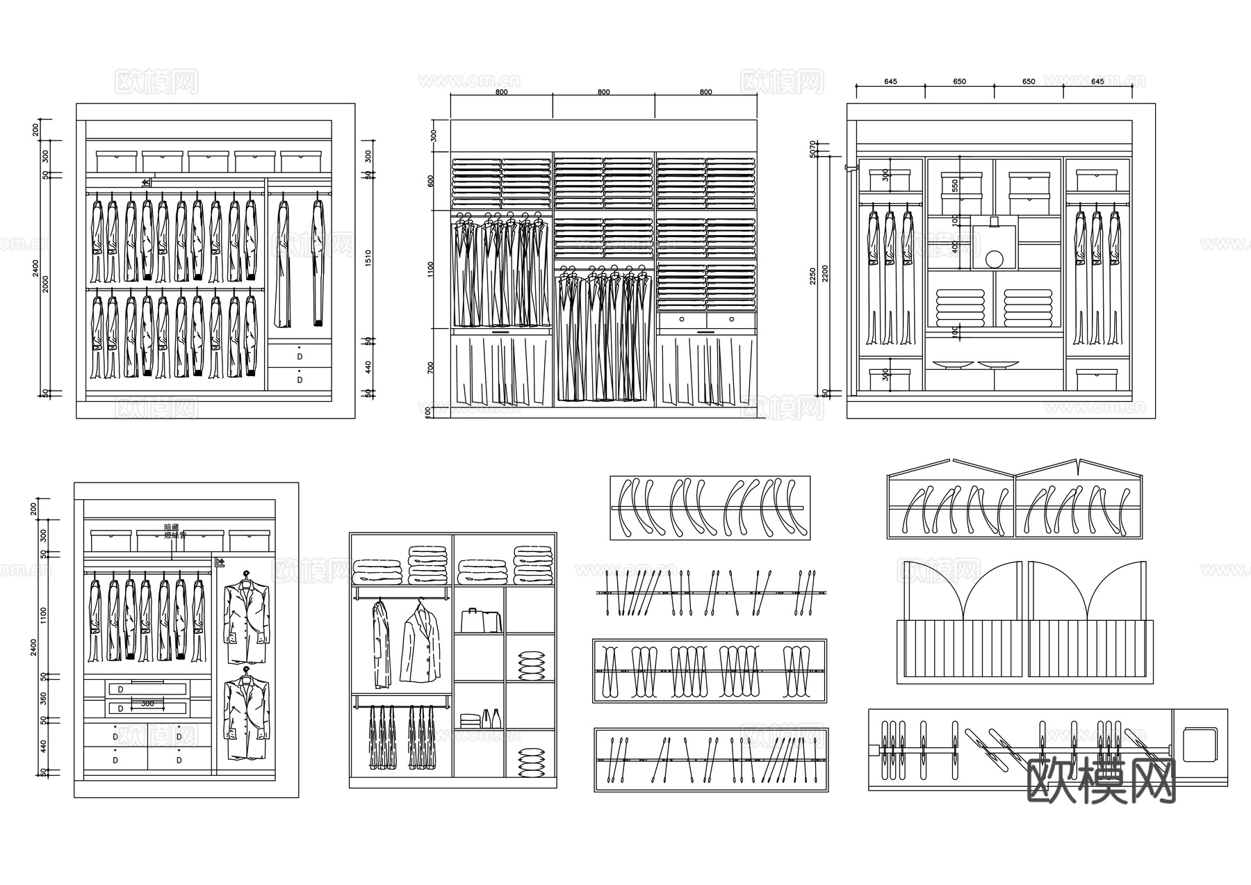 衣柜 室内储物柜 衣橱 卧室家具 服装柜cad施工图