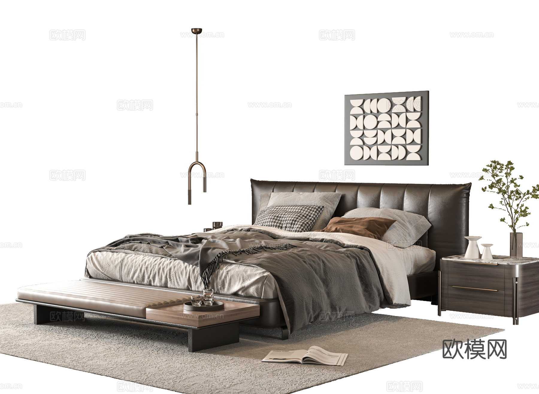 现代双人床3d模型下载