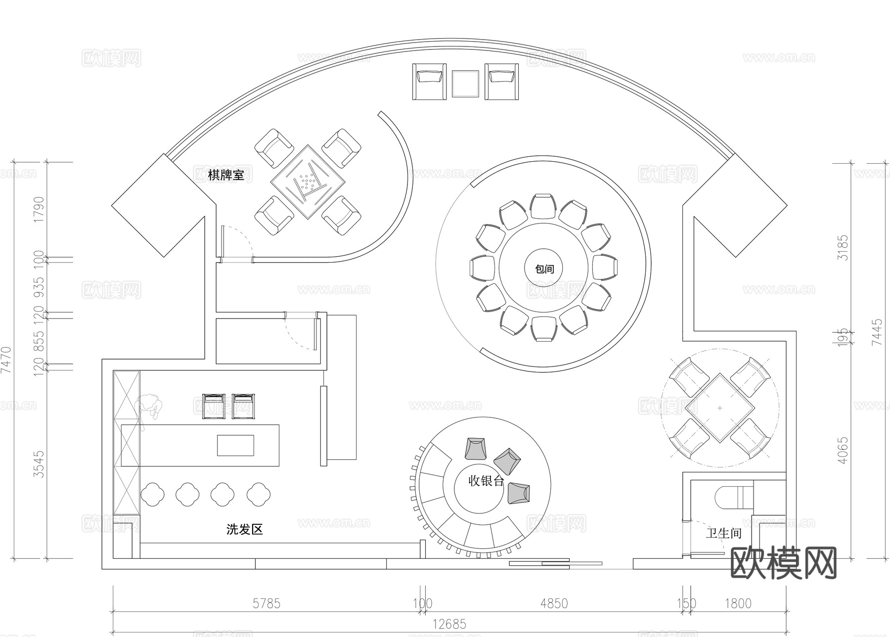 私人会所团建聚会cad施工图