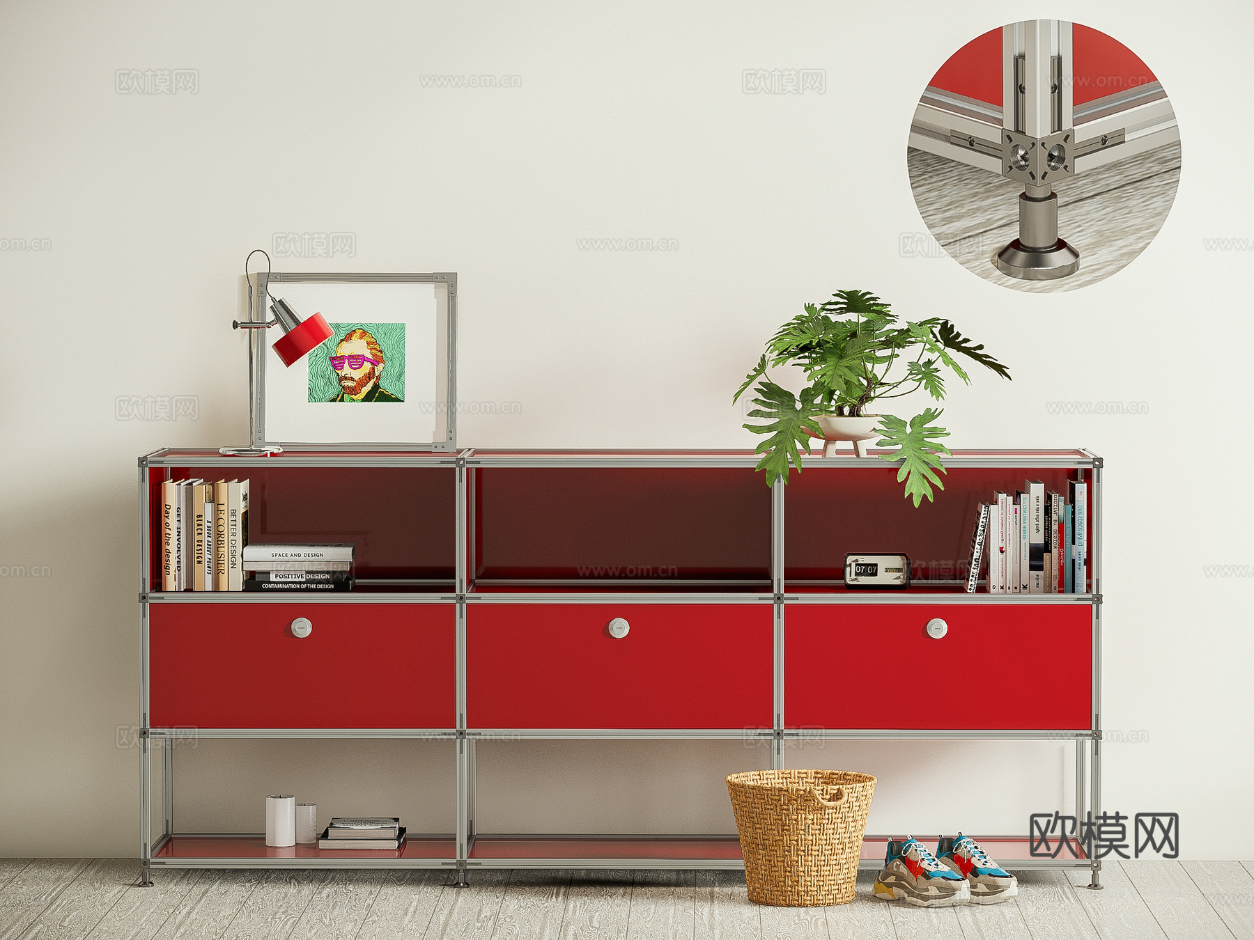 现代铝型材储物柜 包豪斯文件柜 装饰边柜su模型下载（渲染图1）