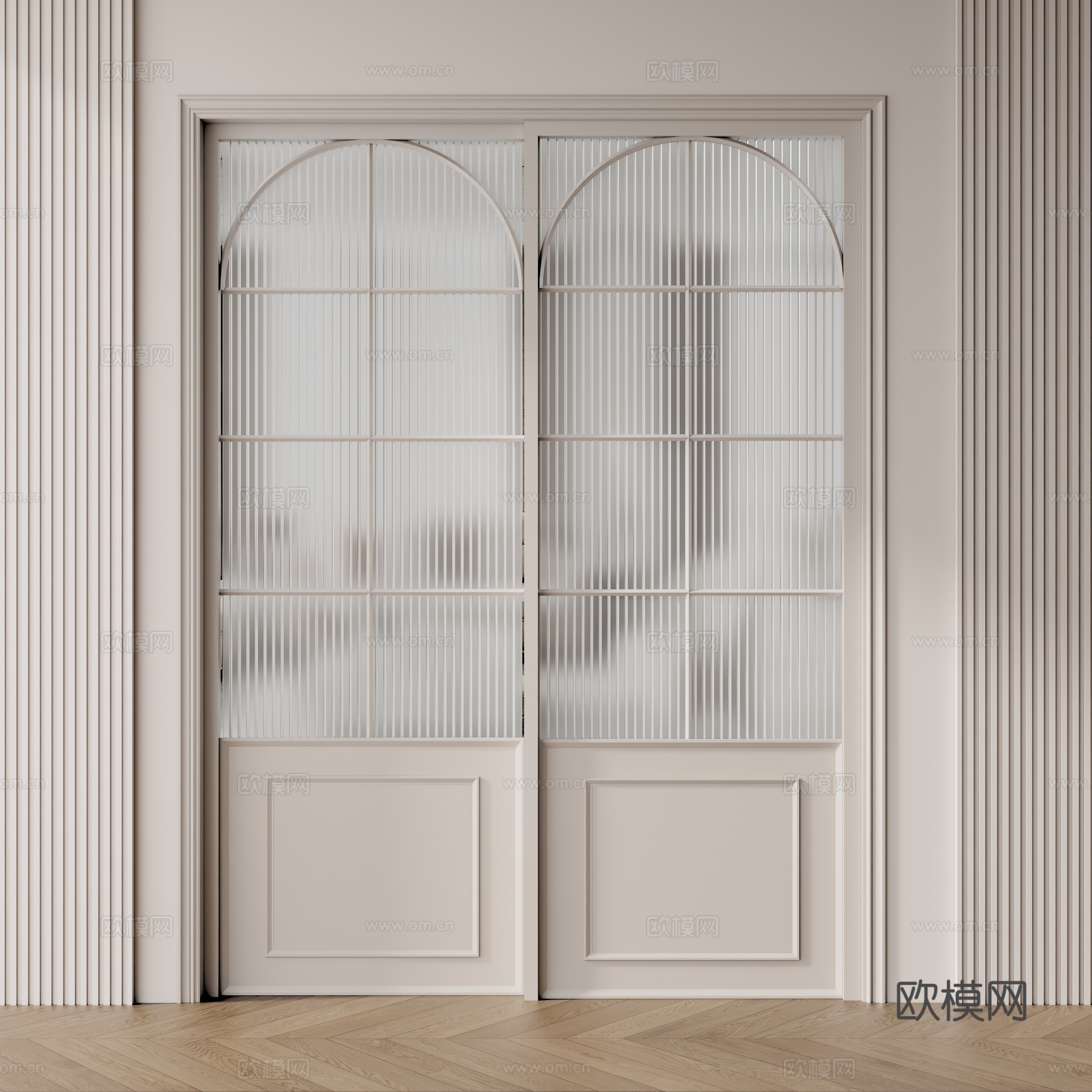 法式玻璃推拉门su模型