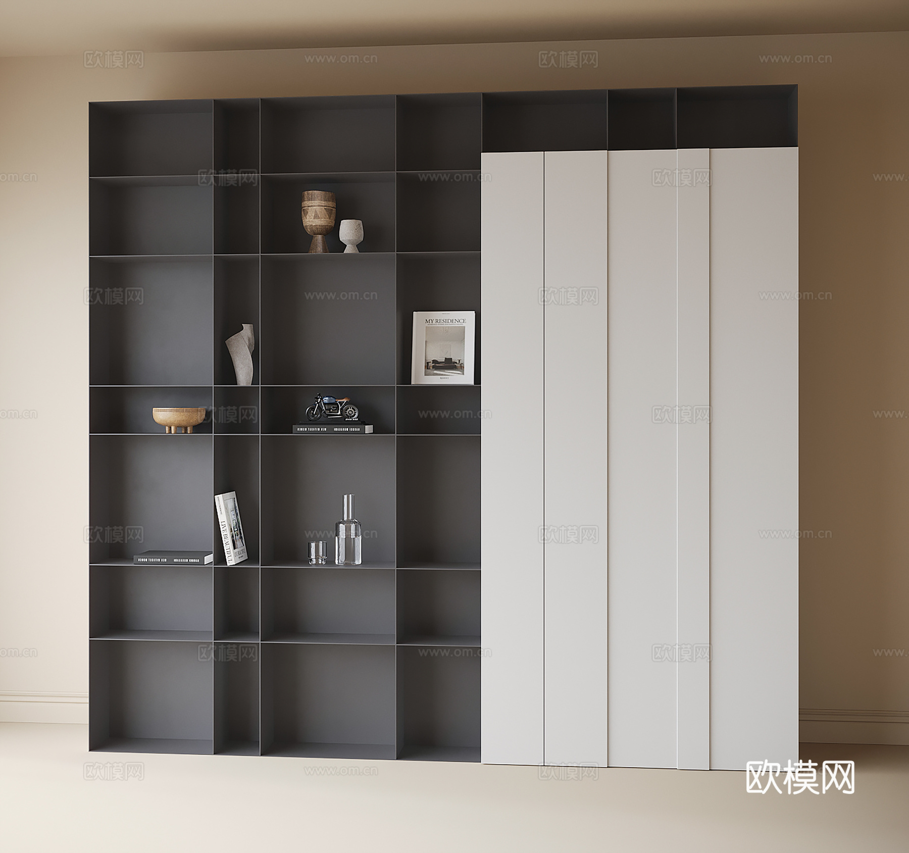 现代书柜su模型下载（渲染图1）