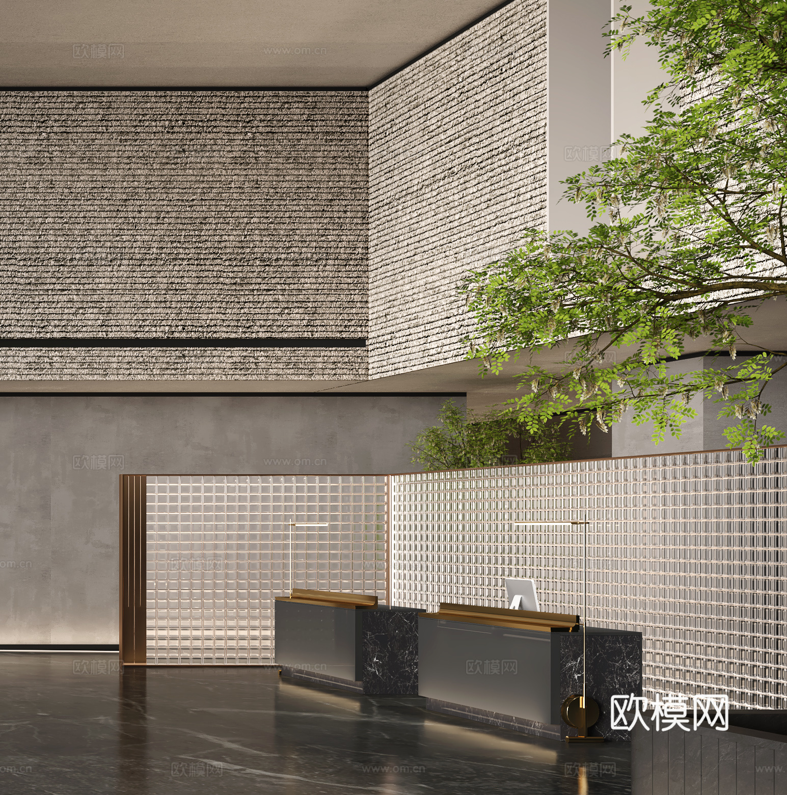 现代会所大厅接待处 会所休息区 酒店洽谈区su模型下载（渲染图3）