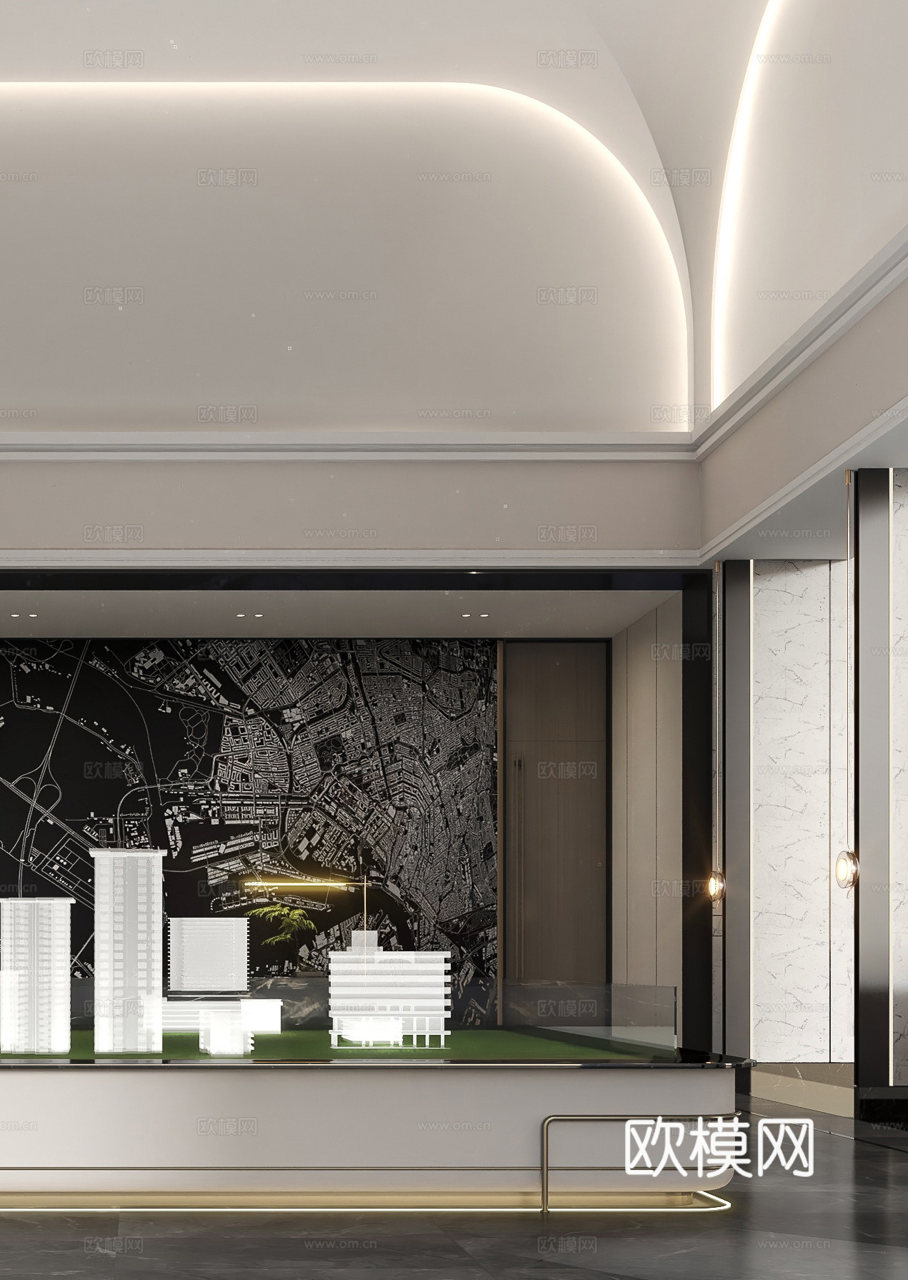 现代售楼处接待大厅 生活馆会所 售楼处沙盘区su模型下载（渲染图2）