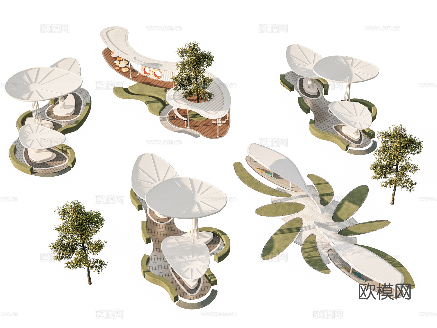 现代廊架 口袋公园景观公园 弧形廊架异形廊架 遮阳景观建筑su模型