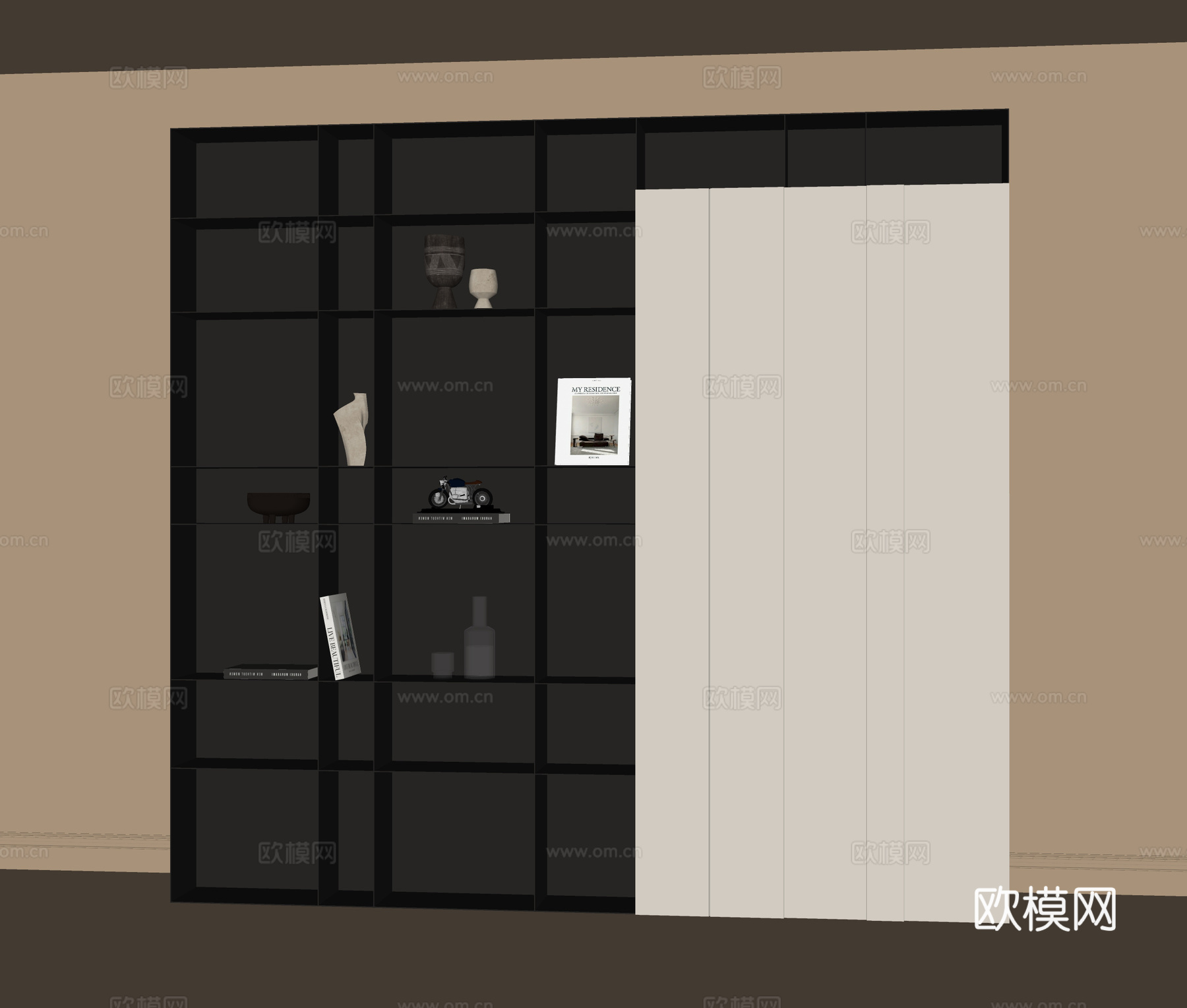 现代书柜su模型下载（渲染图2）