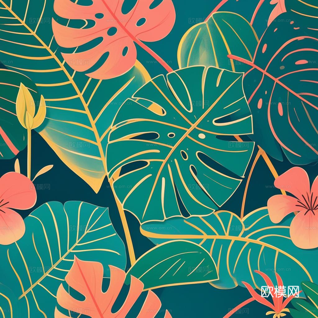 北欧无缝热带雨林龟背叶壁纸墙纸墙布贴图下载